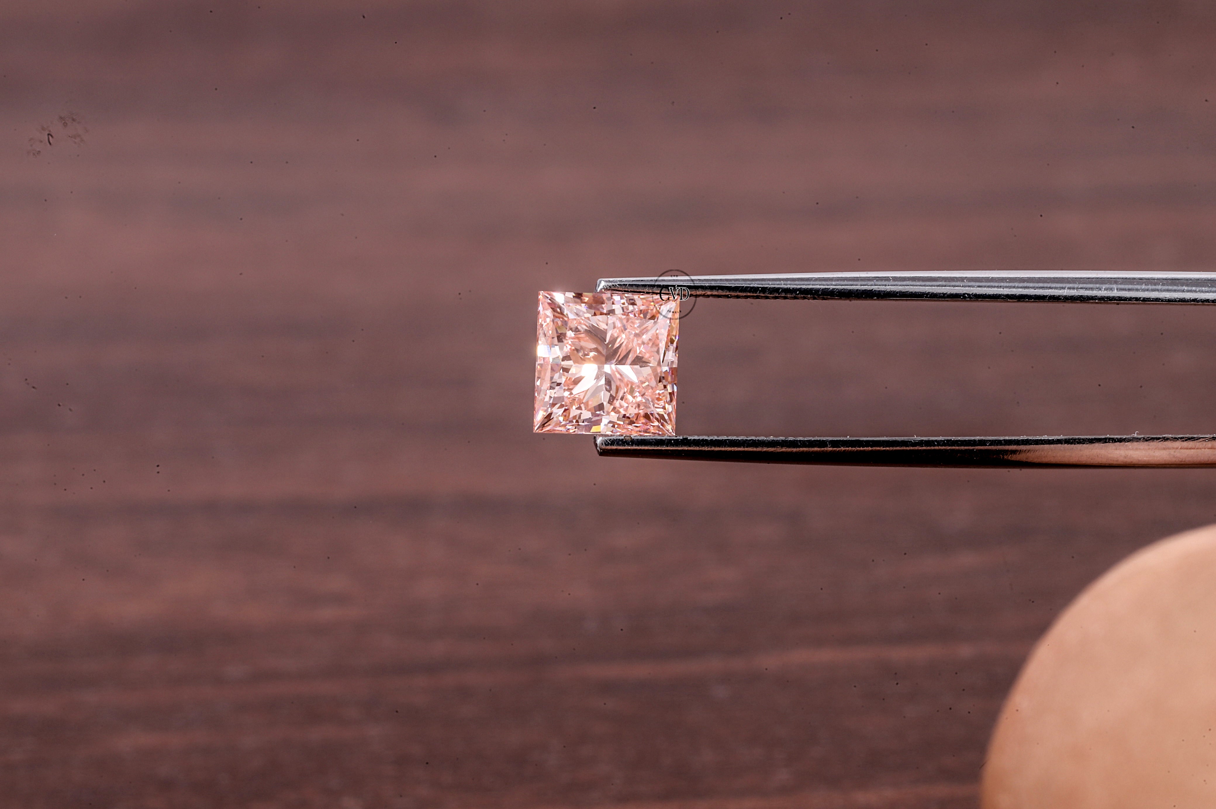 2 CT Princess Cut Pink Diamond, Pink Lab Grown Diamond, Princess Cut Loose Diamond for Engagement Ring