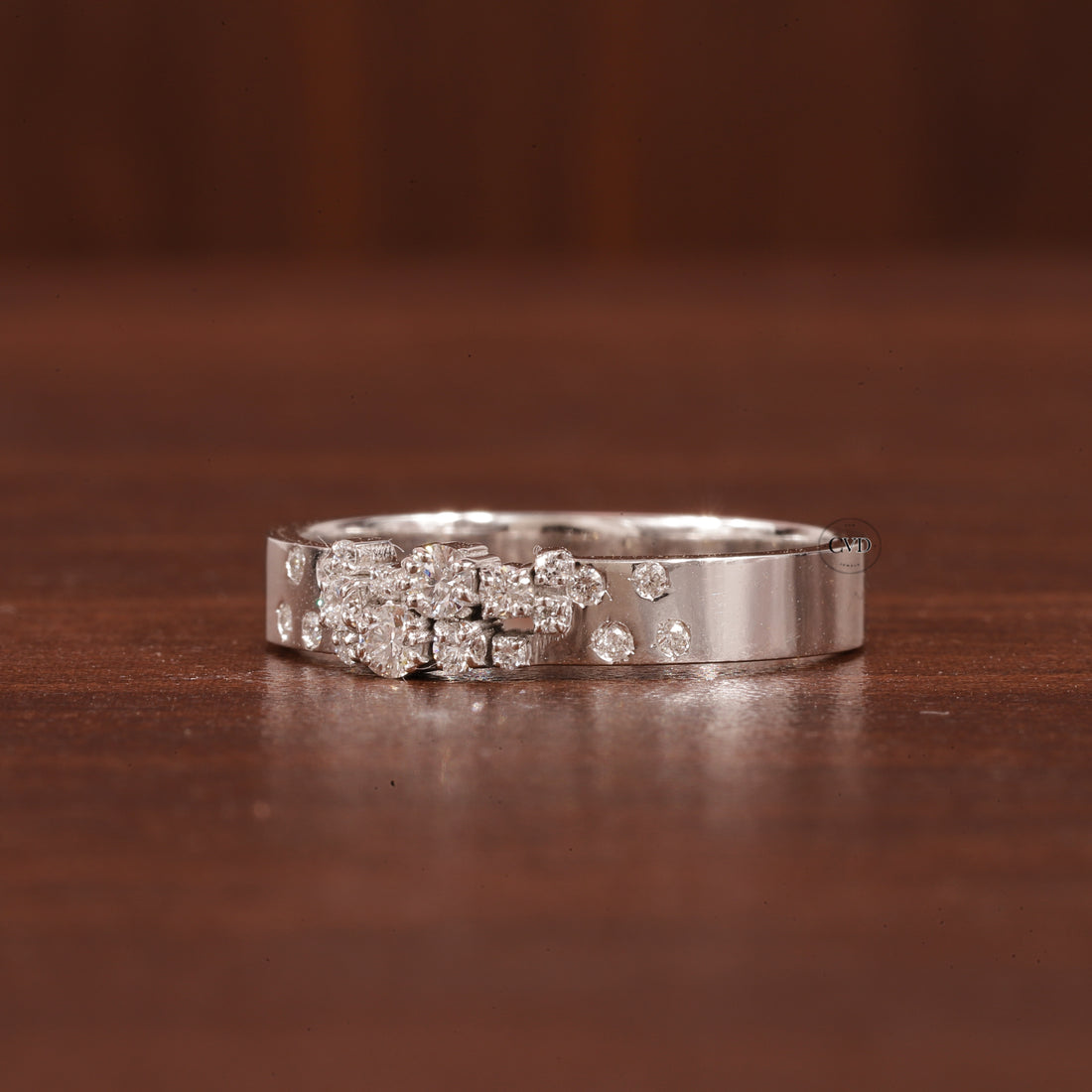 Cluster Wedding Band Ring, 14k Solid Gold Thick Moissanite Ring