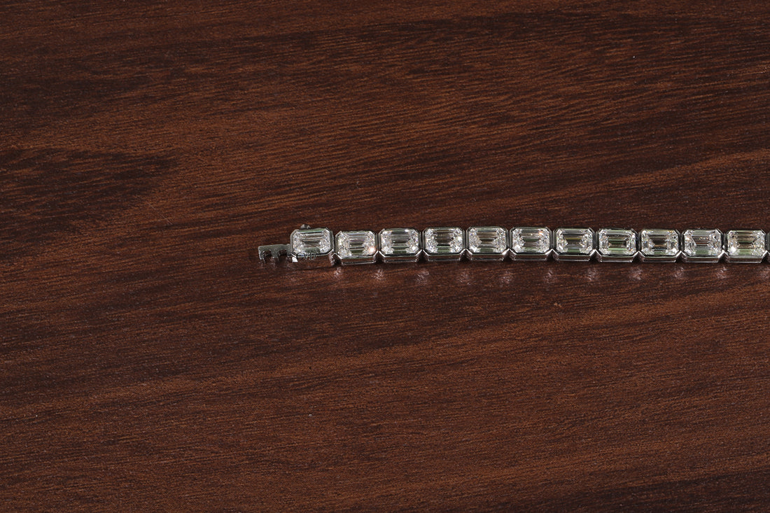 Emerald Diamond Bracelet, Emerald Lab Grown Diamond Bezel Set