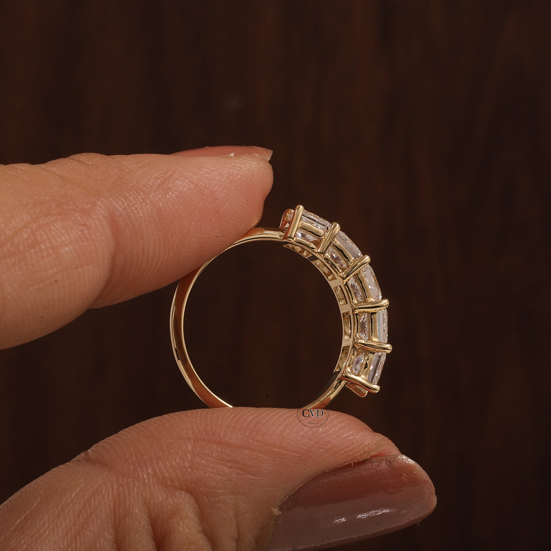 5 Stone Princess Cut Anniversary Band  with 1.95 CT Princess Cut Lab grown Diamond