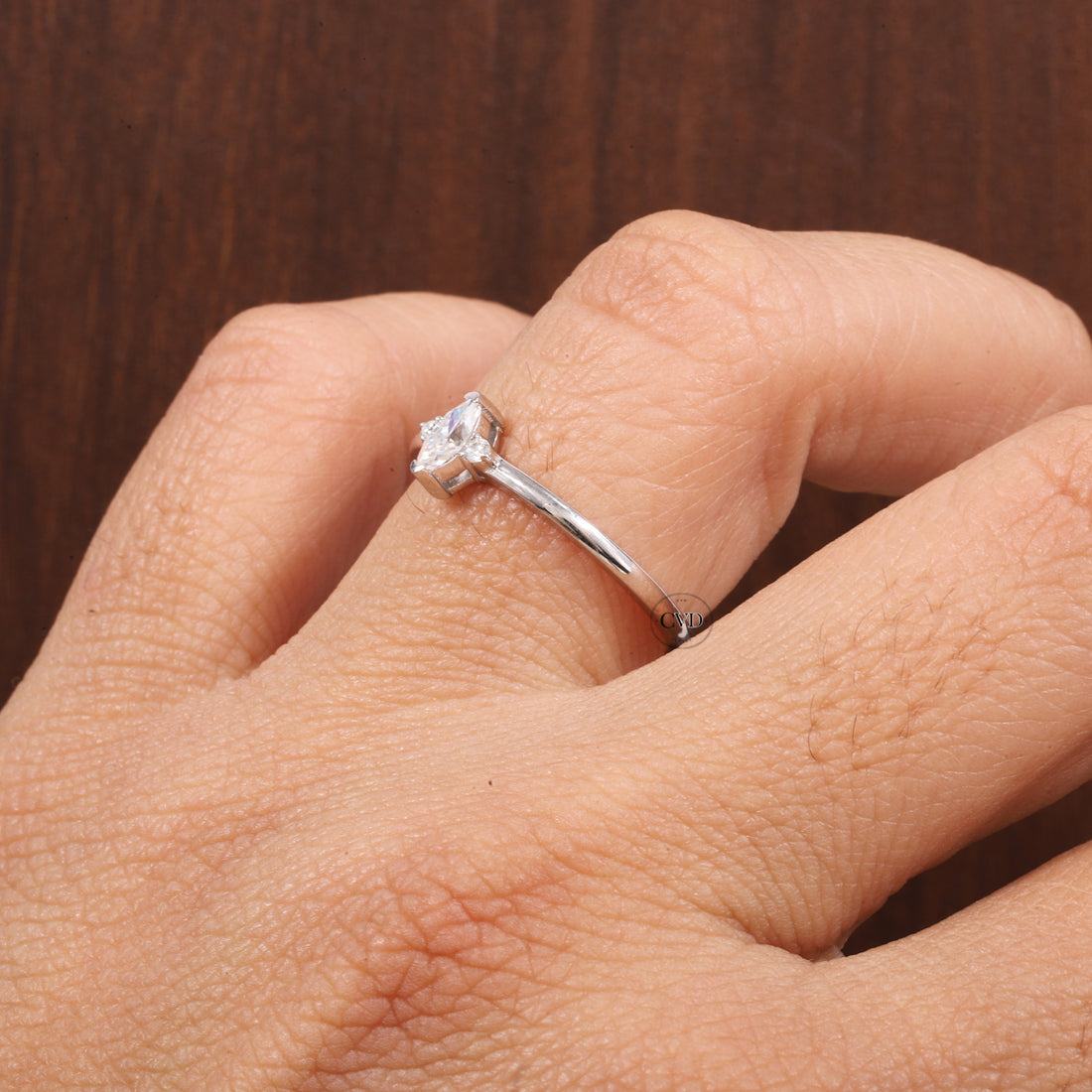 Three Stone Lab Grown Diamond Engagement Ring,Marquise & Round