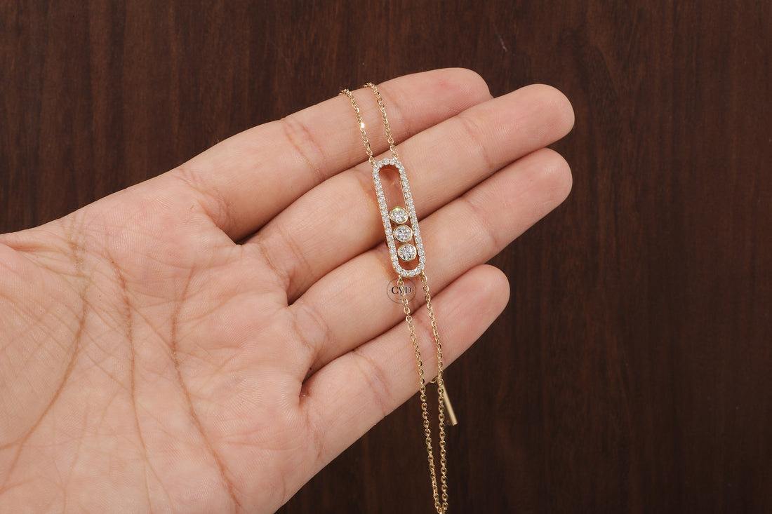 Round Lab Grown Diamond Women's Bracelet, Round Pave Movable Diamond Bracelet,