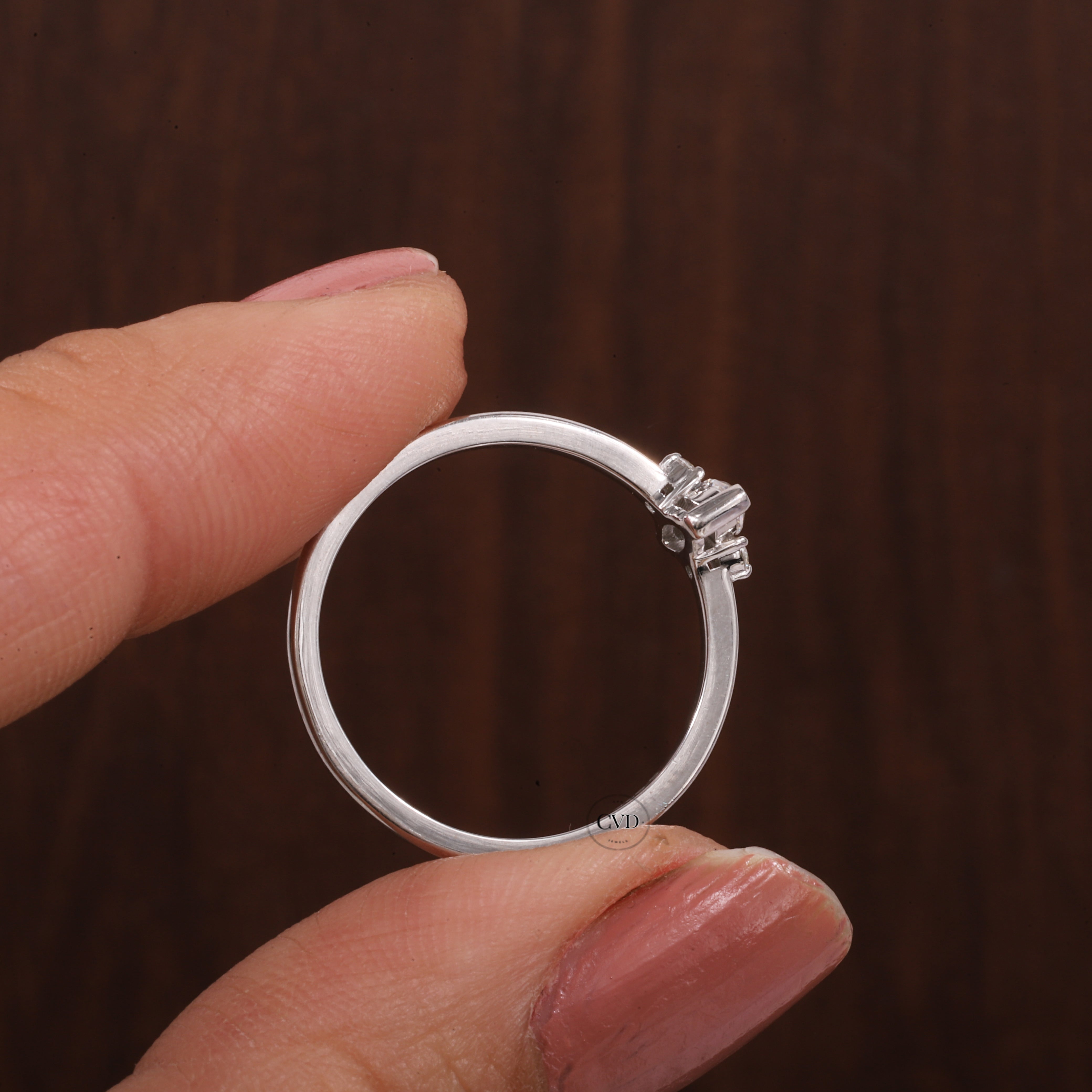 Three Stone Lab Grown Diamond Engagement Ring,Marquise & Round