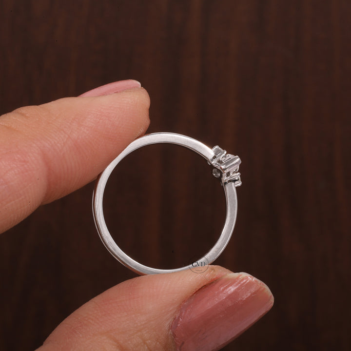 Three Stone Lab Grown Diamond Engagement Ring,Marquise & Round