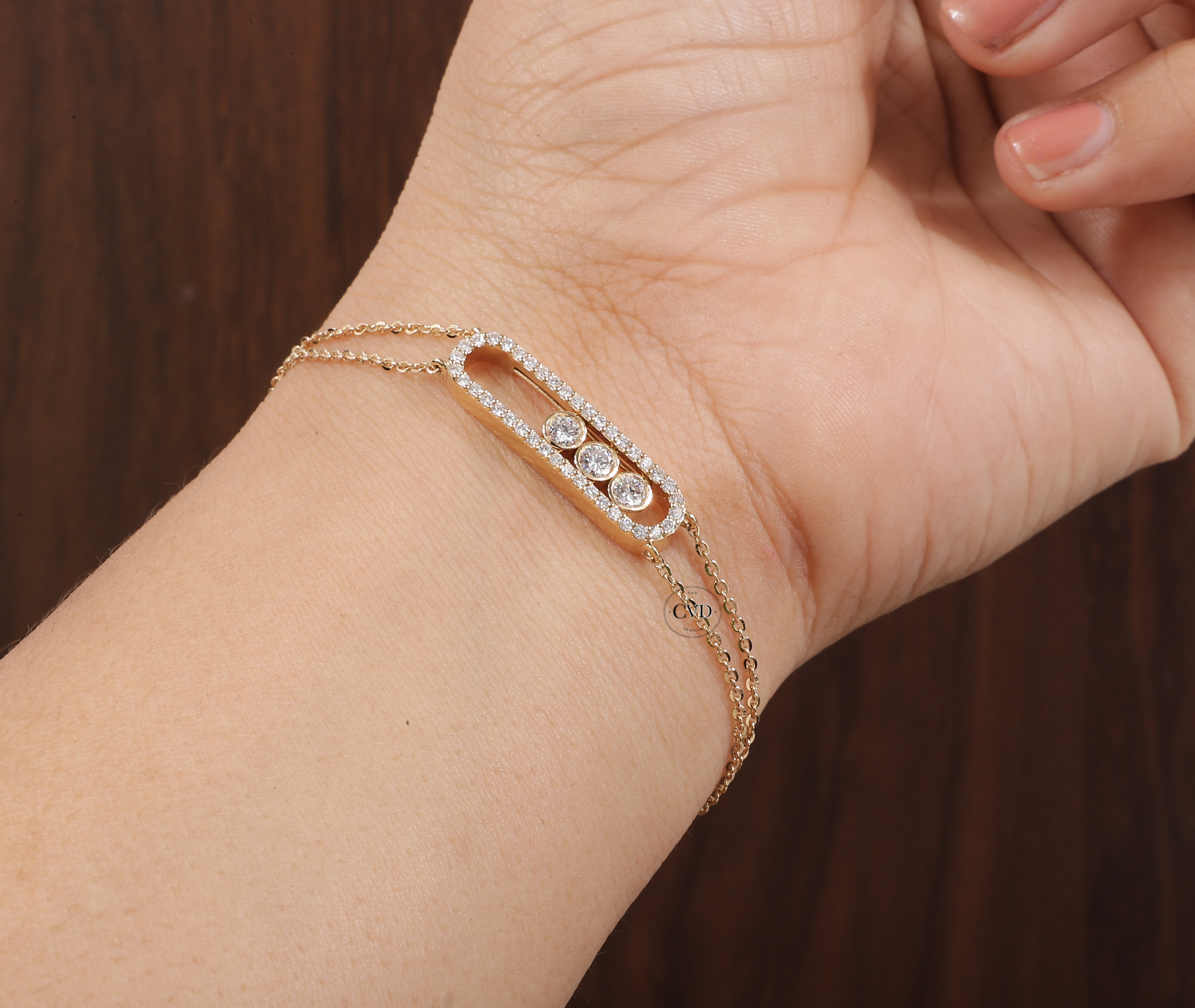 Round Lab Grown Diamond Women's Bracelet, Round Pave Movable Diamond Bracelet,