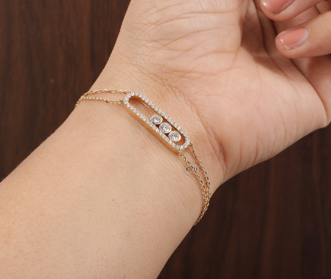 Round Lab Grown Diamond Women's Bracelet, Round Pave Movable Diamond Bracelet,