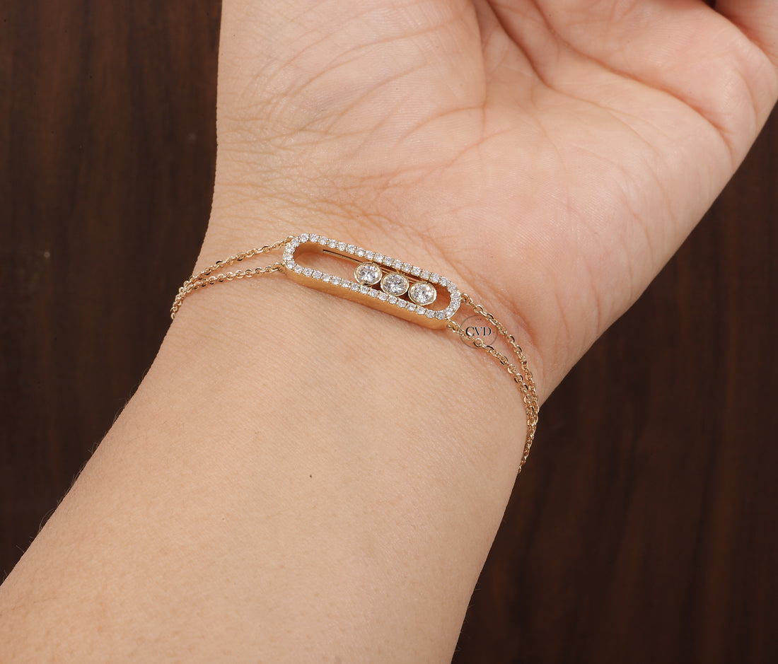 Round Lab Grown Diamond Women's Bracelet, Round Pave Movable Diamond Bracelet,