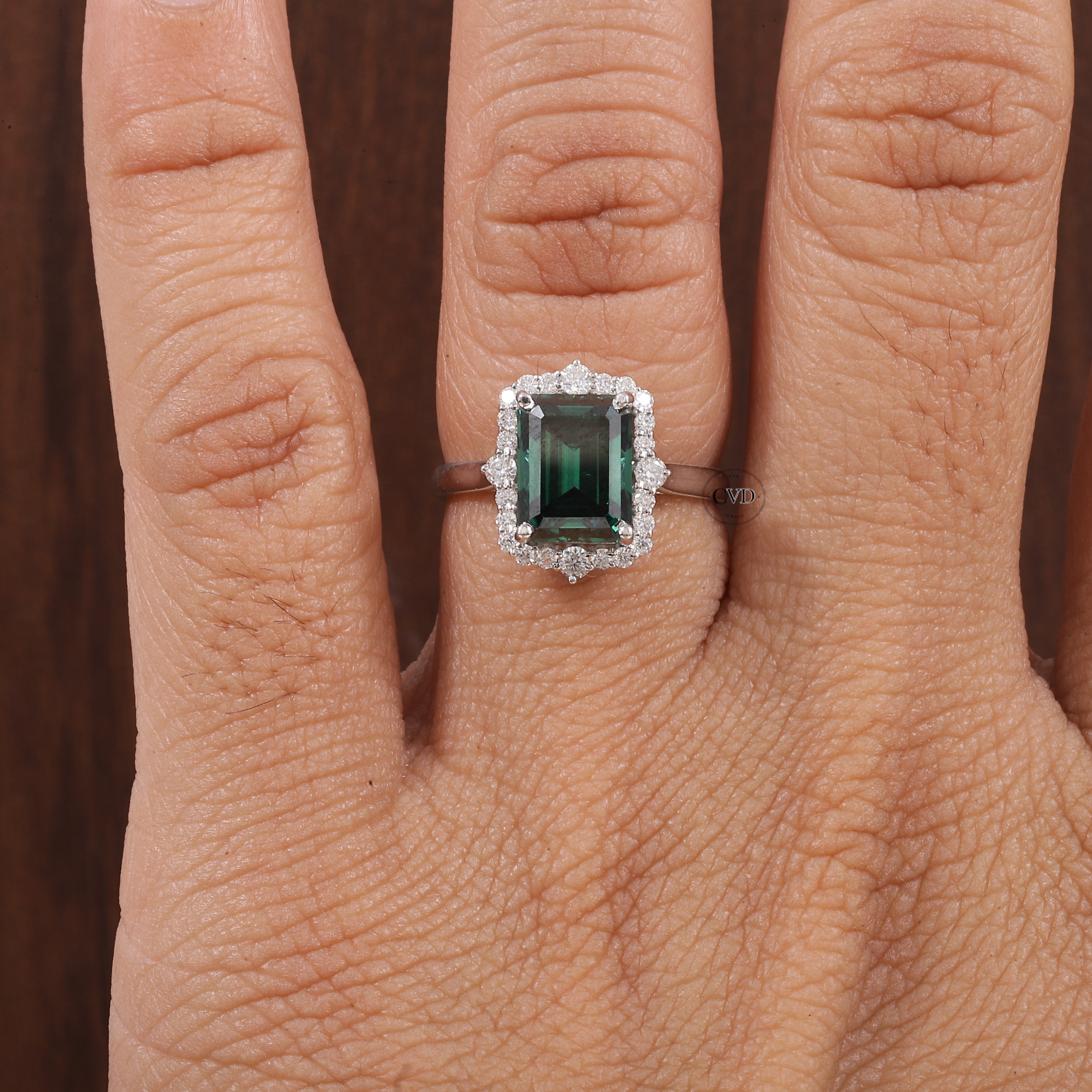 Solid 14K Gold Green Emerald Ring 2.5CT Moissanite Emerald| CVD Jewels
