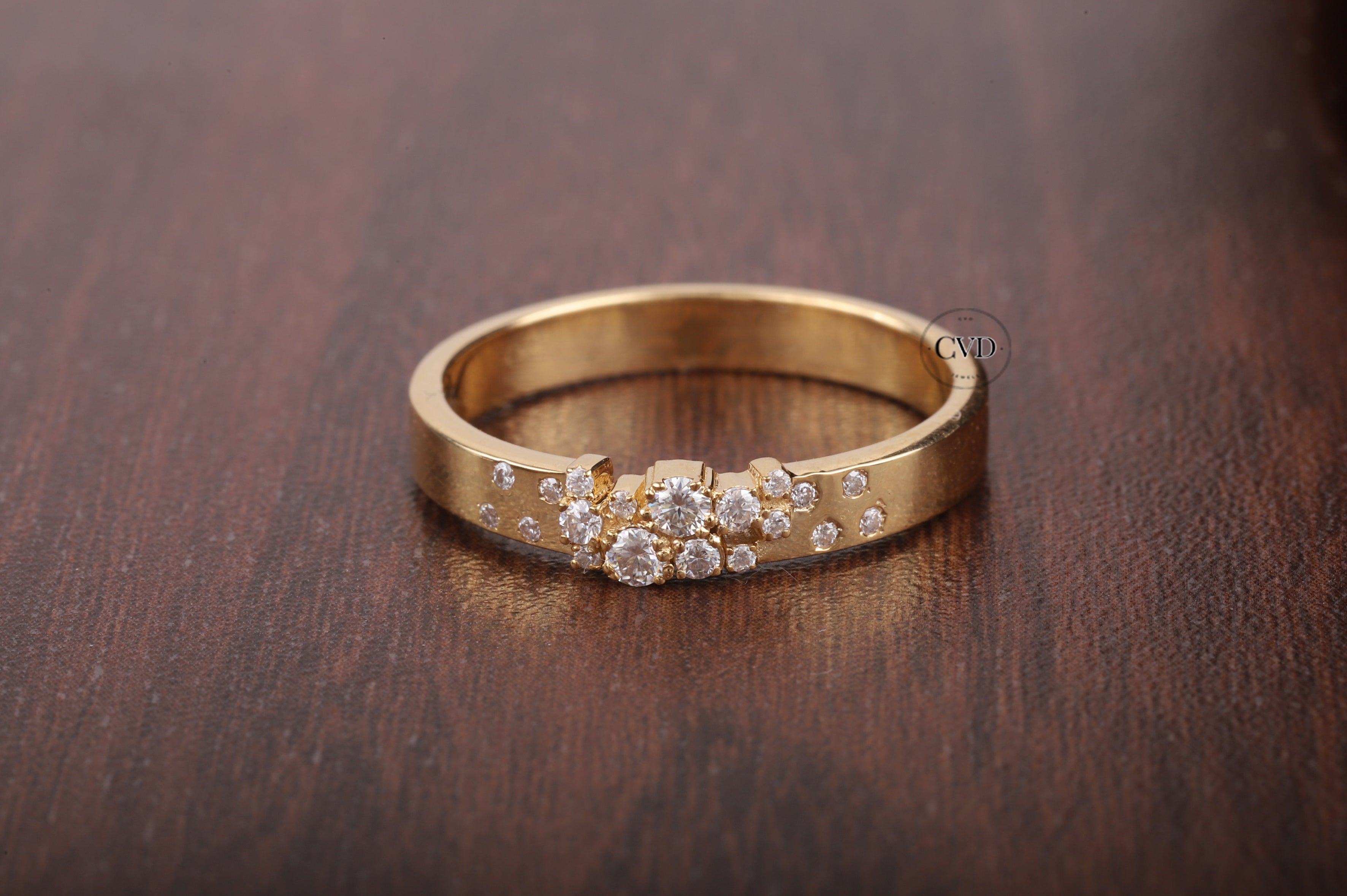 Cluster Wedding Band Ring, 14k Solid Gold Thick Moissanite Ring