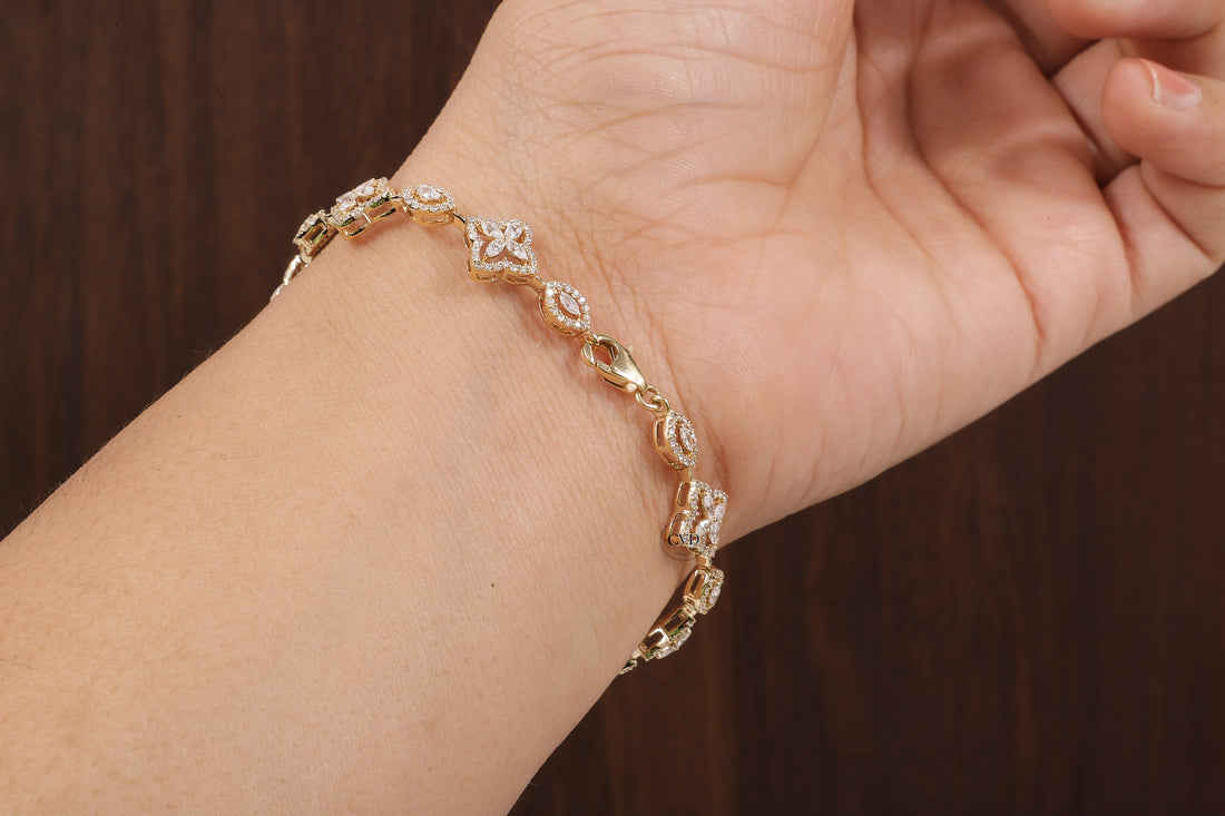 Marquise Round Lab Grown Diamond Bracelet, Flower shape