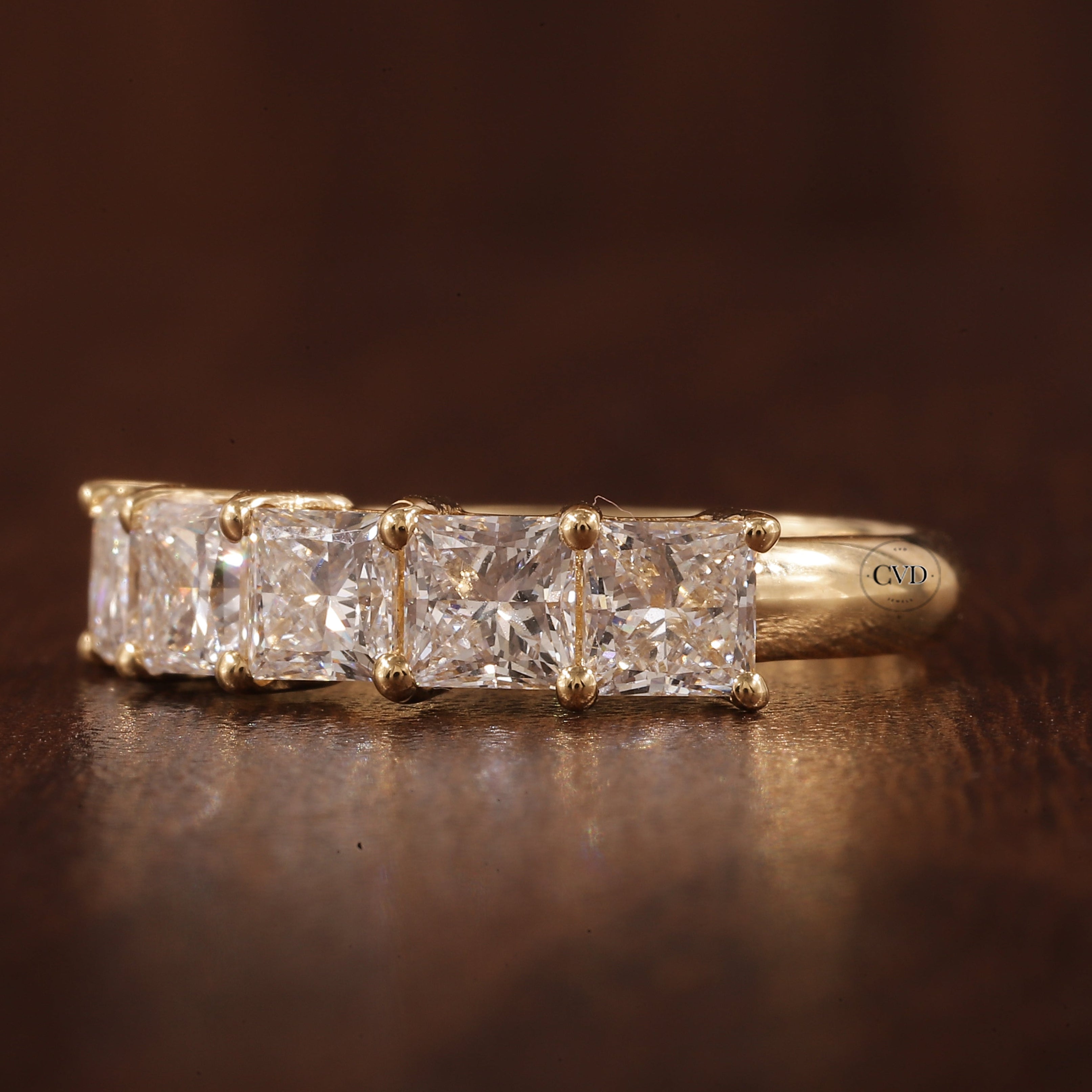 5 Stone Princess Cut Anniversary Band  with 1.95 CT Princess Cut Lab grown Diamond