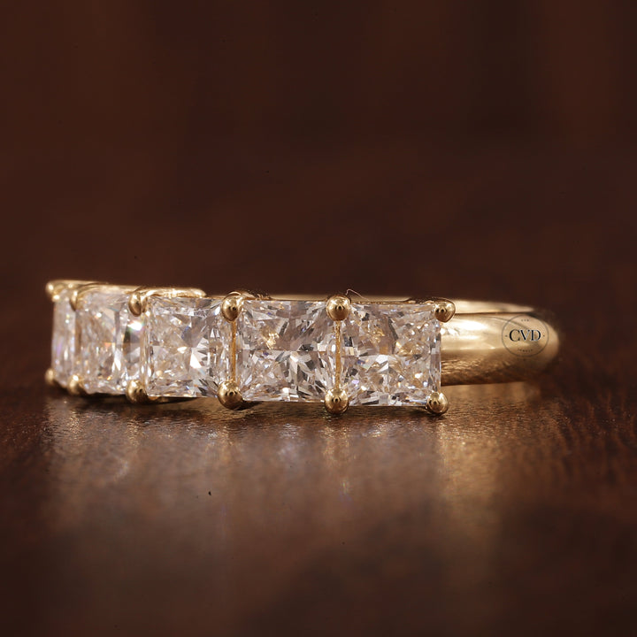 5 Stone Princess Cut Anniversary Band  with 1.95 CT Princess Cut Lab grown Diamond