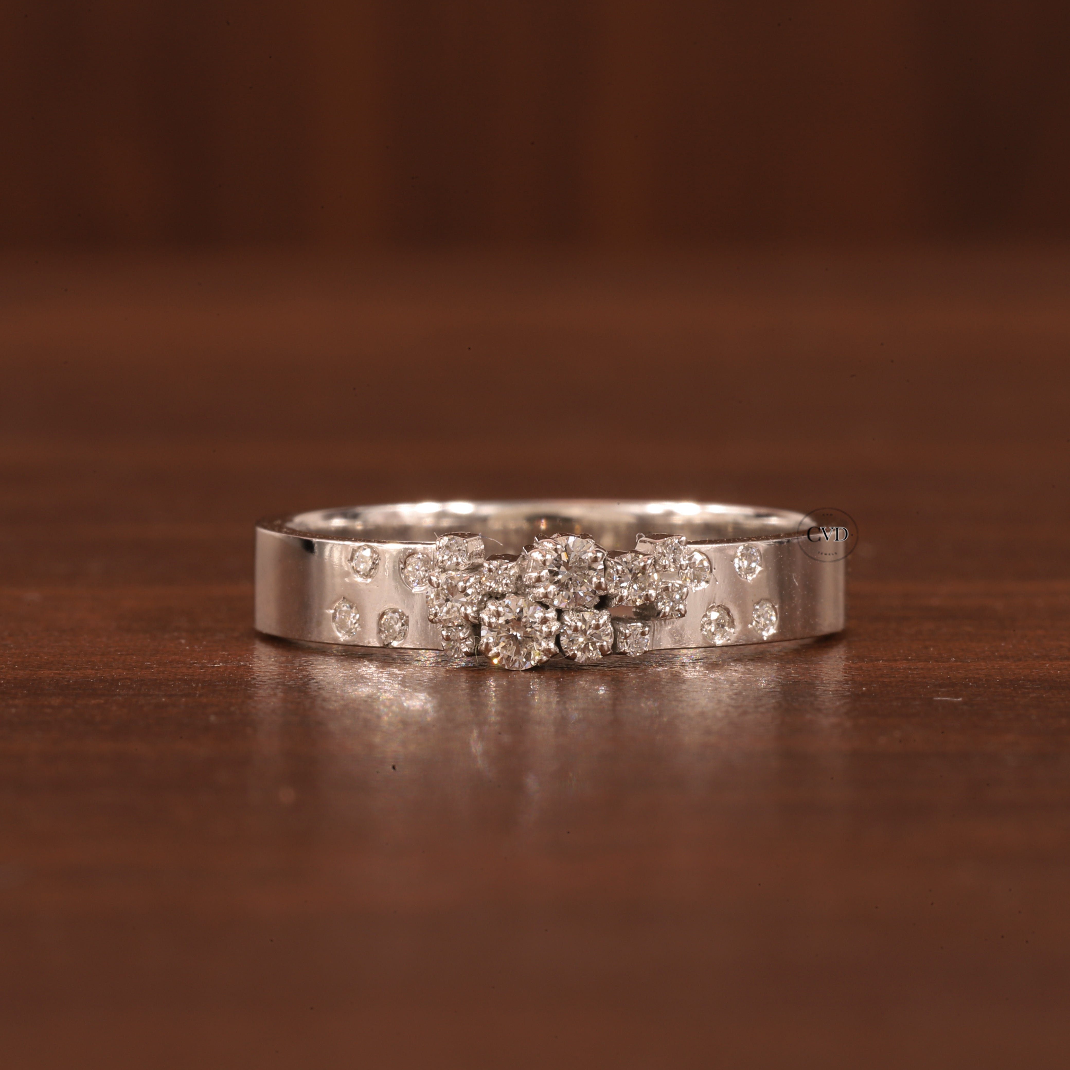 Cluster Wedding Band Ring, 14k Solid Gold Thick Moissanite Ring