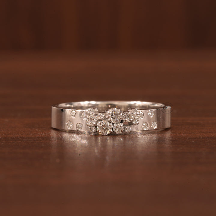Cluster Wedding Band Ring, 14k Solid Gold Thick Moissanite Ring