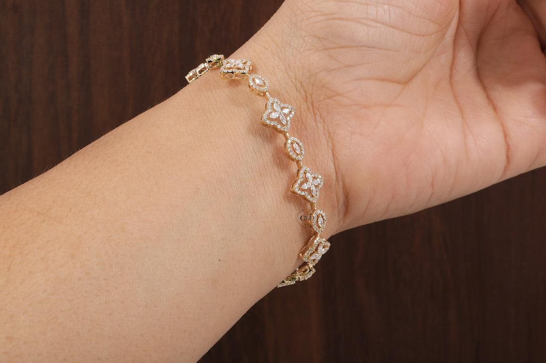 Marquise Round Lab Grown Diamond Bracelet, Flower shape