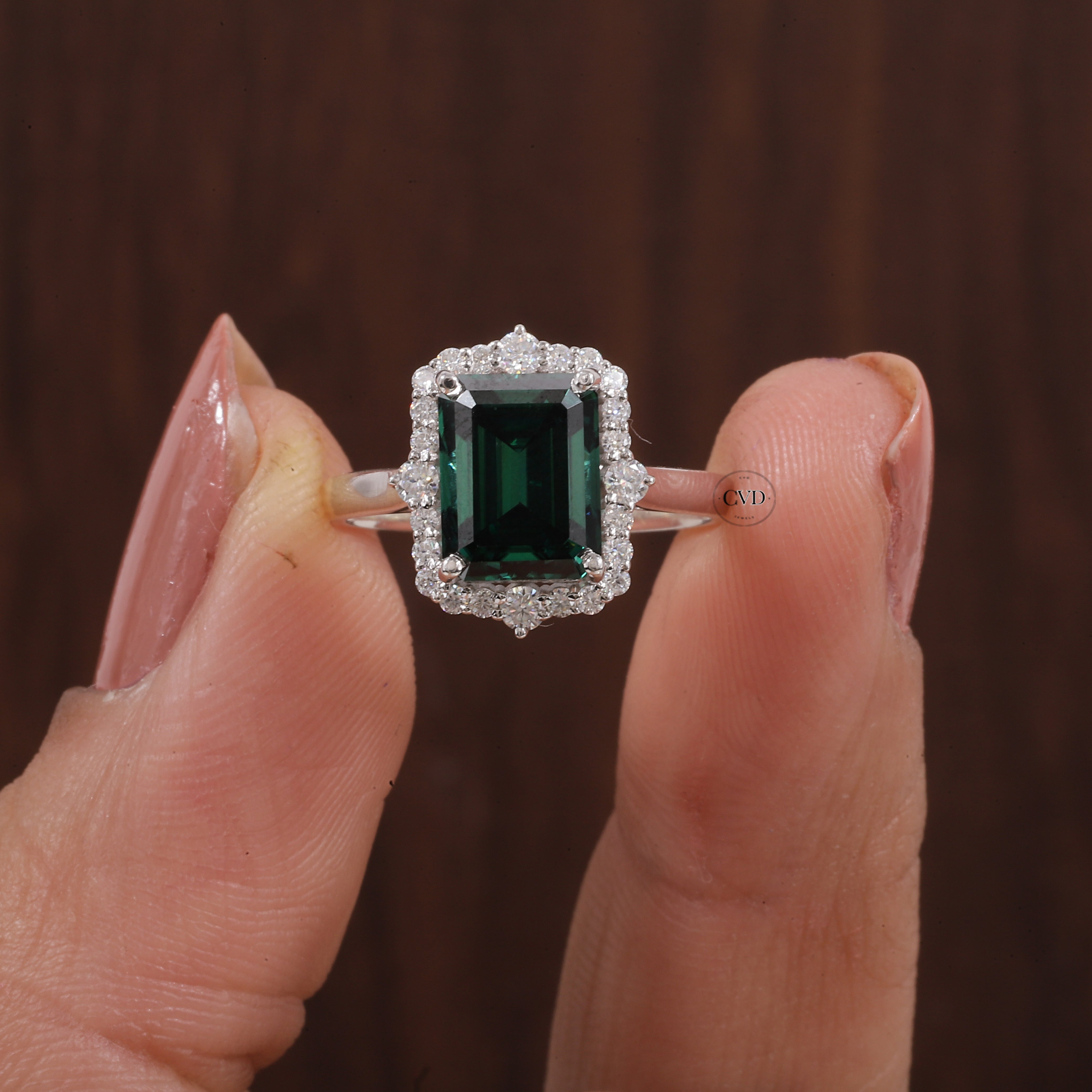 Solid 14K Gold Green Emerald Ring 2.5CT Moissanite Emerald| CVD Jewels