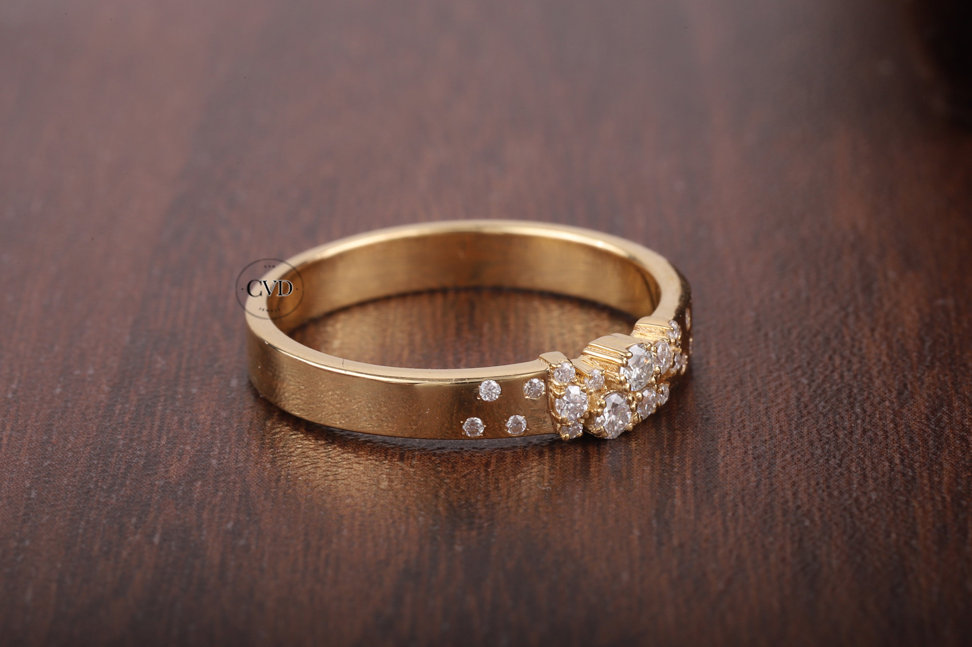 Cluster Wedding Band Ring, 14k Solid Gold Thick Moissanite Ring