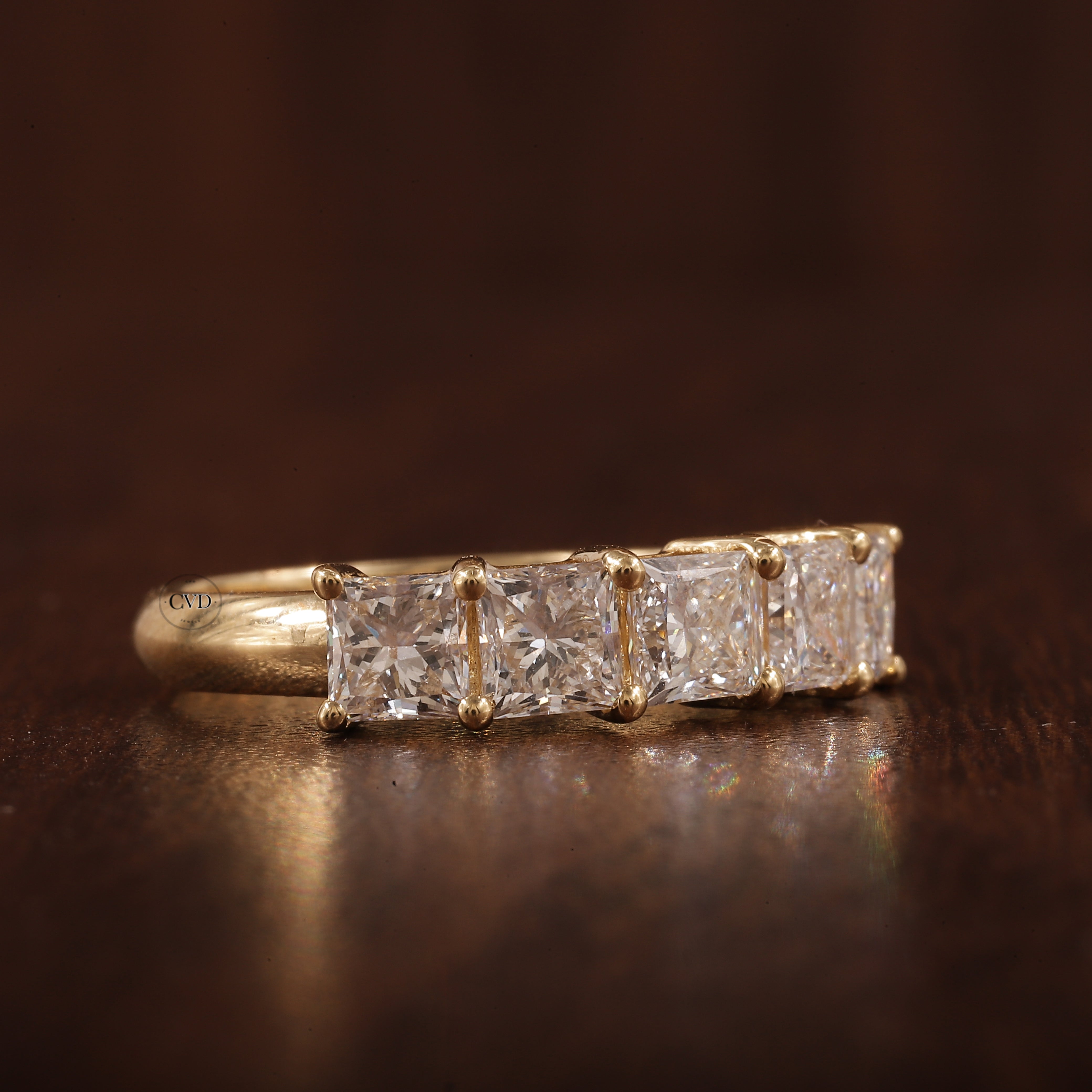 5 Stone Princess Cut Anniversary Band  with 1.95 CT Princess Cut Lab grown Diamond