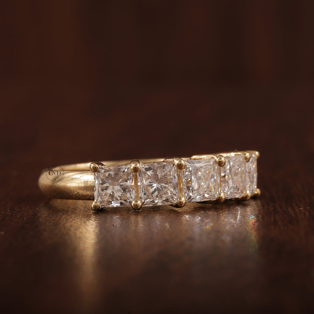 5 Stone Princess Cut Anniversary Band  with 1.95 CT Princess Cut Lab grown Diamond