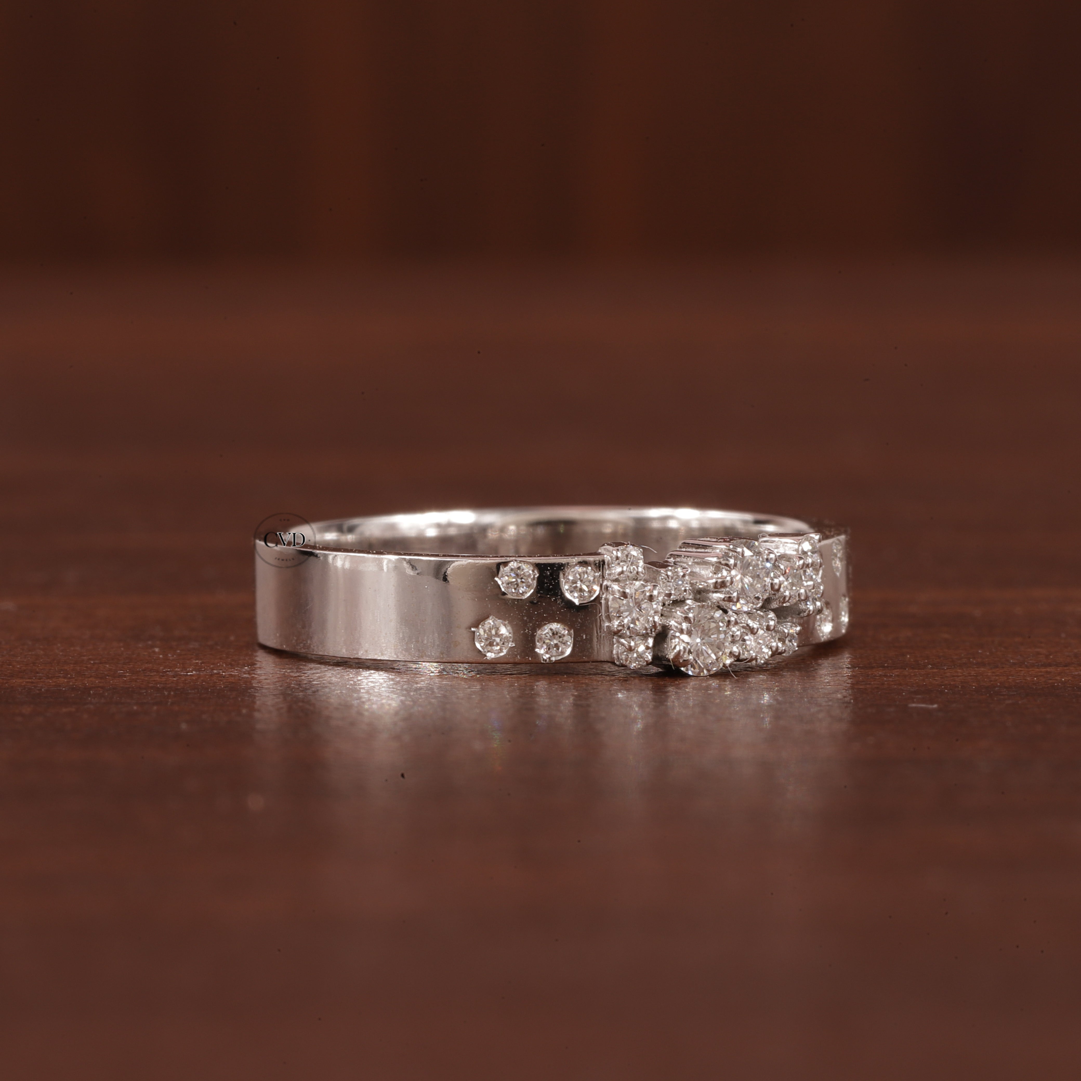 Cluster Wedding Band Ring, 14k Solid Gold Thick Moissanite Ring