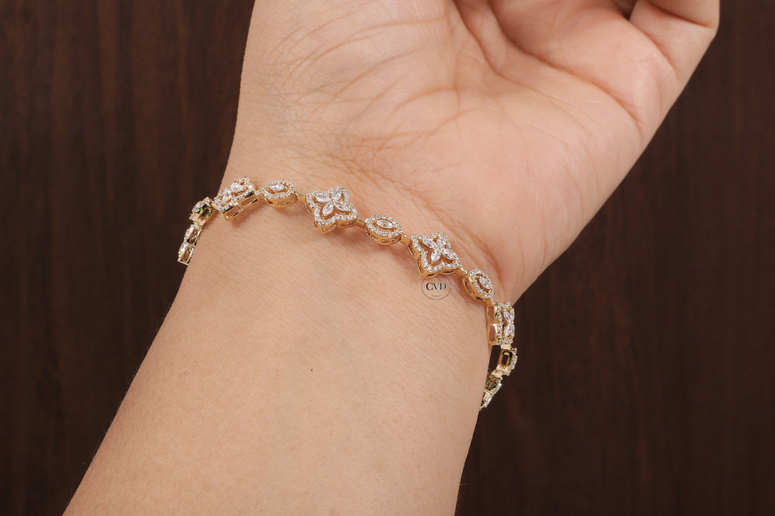 Marquise Round Lab Grown Diamond Bracelet, Flower shape