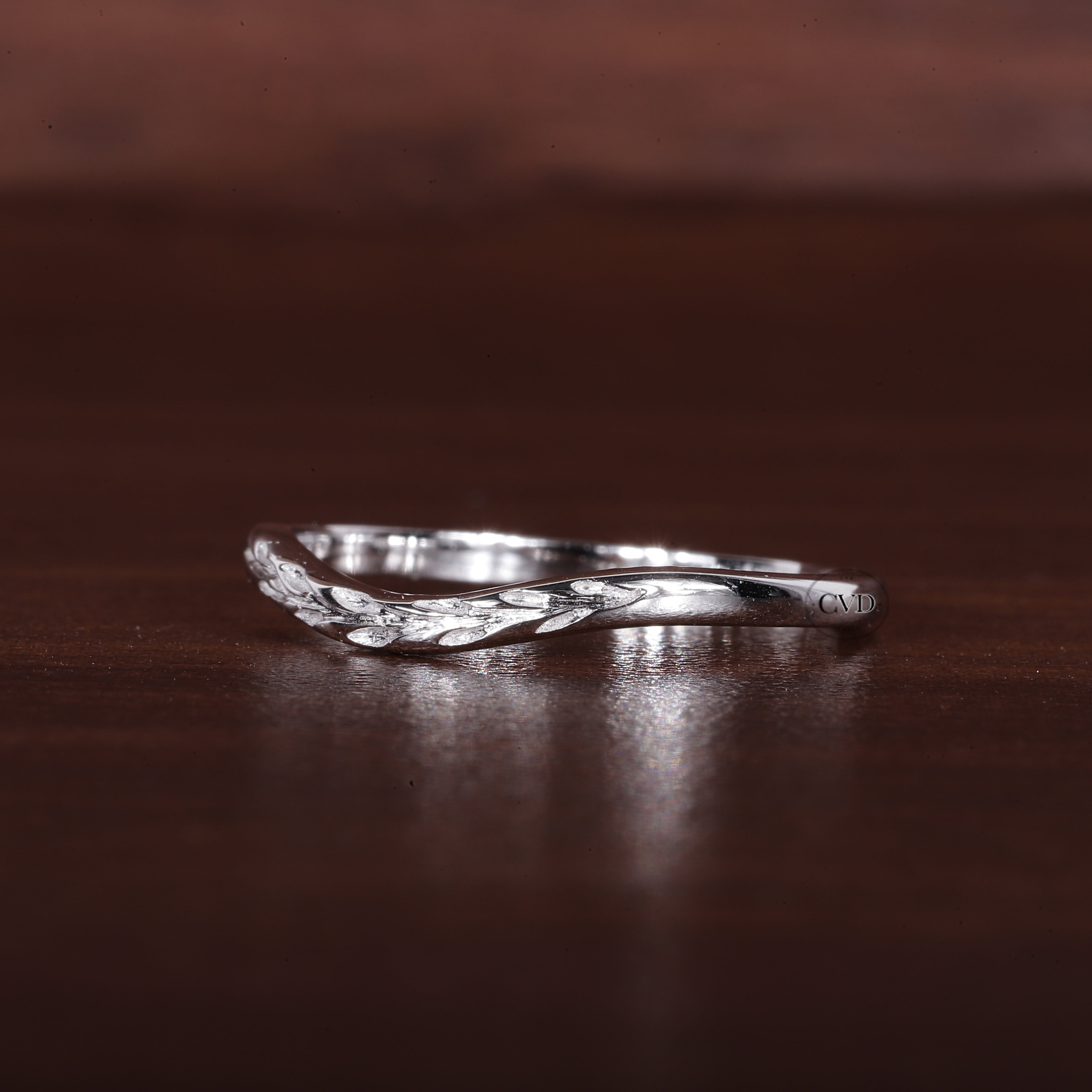 Antique Wedding curved band yellow gold ring|bridal Promise Leaf ring
