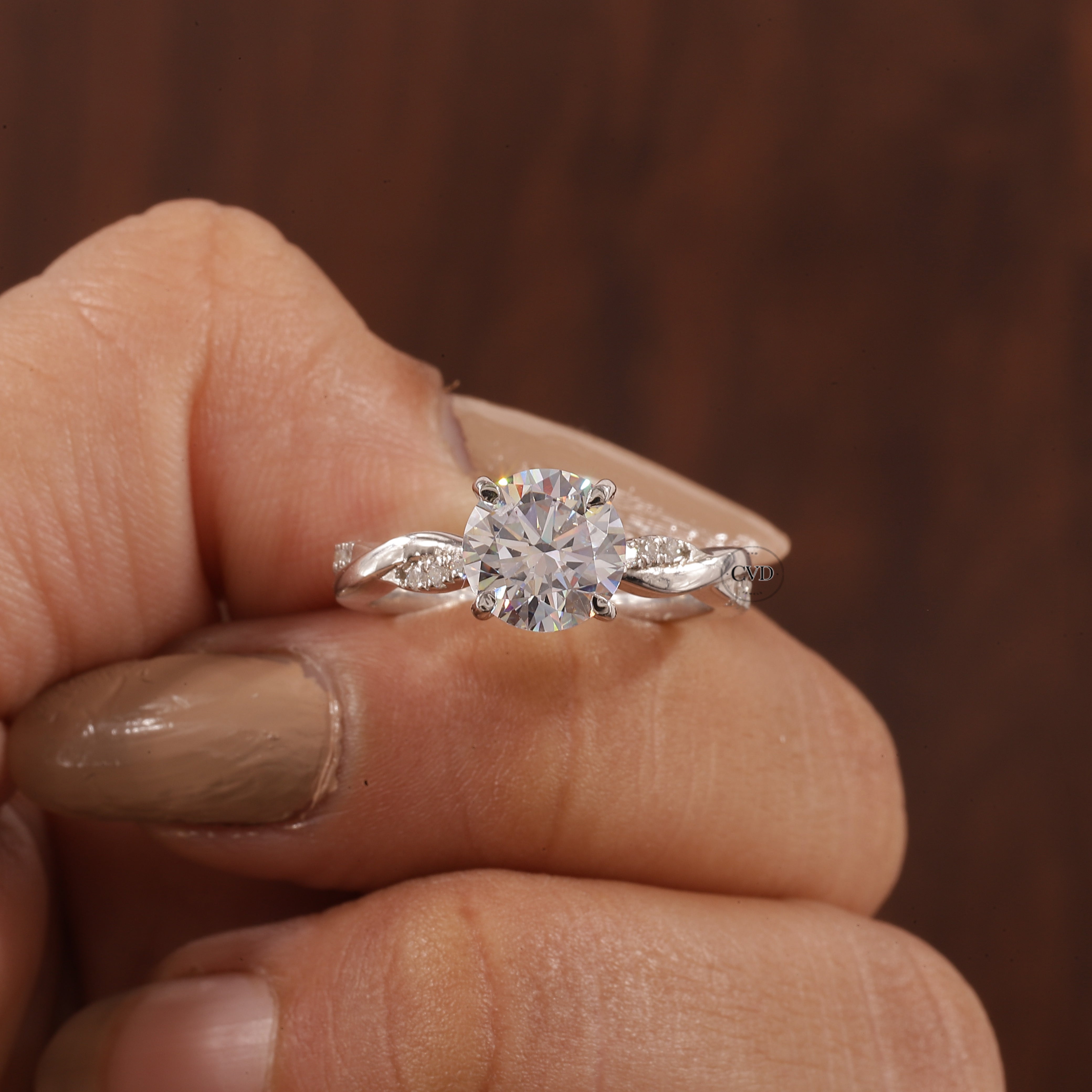 1.5 Carat Lab Grown Diamond, Twisted Engagement Ring, Vain Engagement Ring