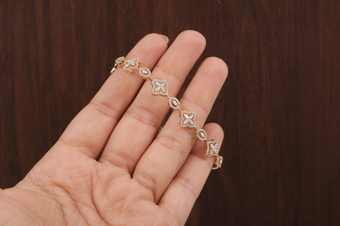 Marquise Round Lab Grown Diamond Bracelet, Flower shape