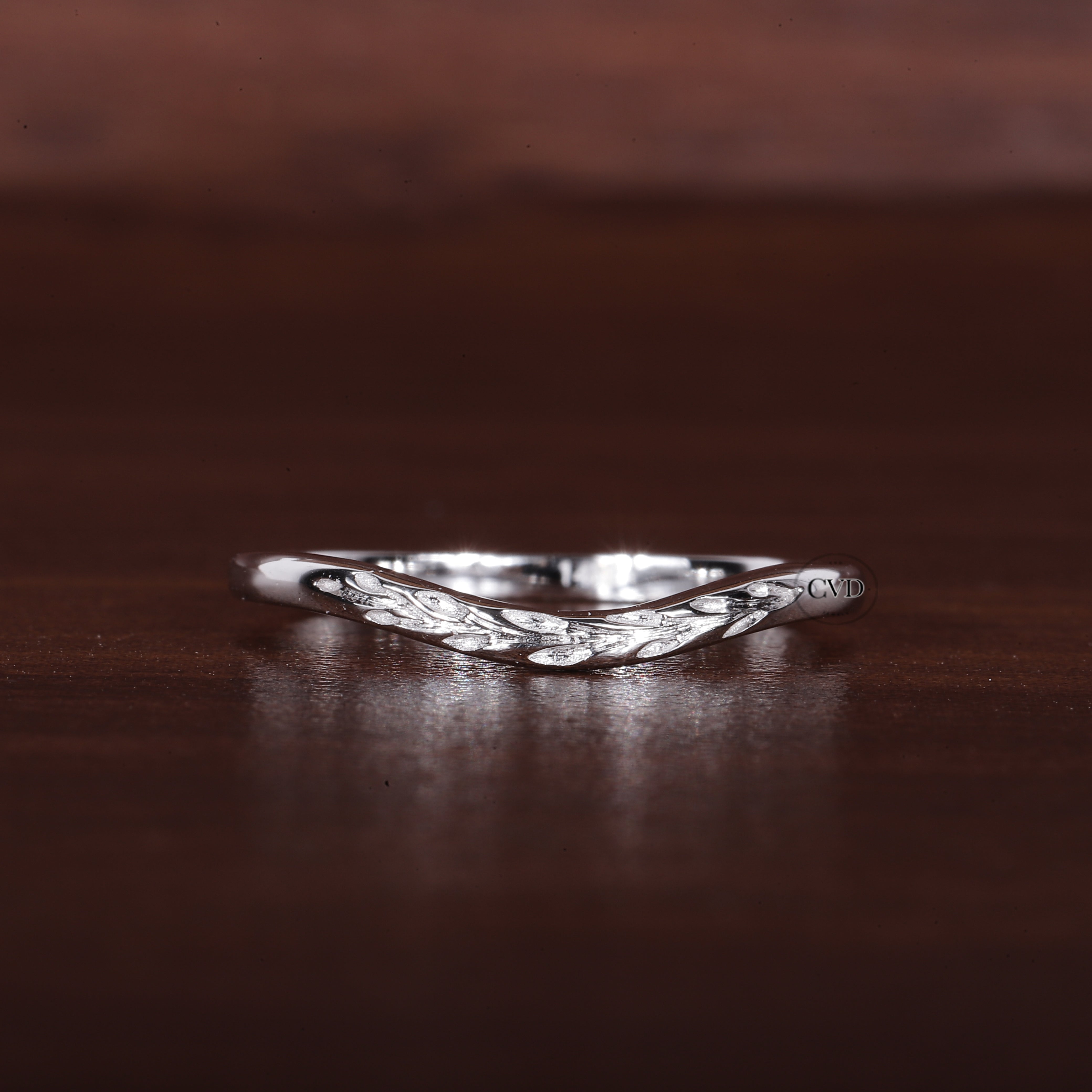 Antique Wedding curved band yellow gold ring|bridal Promise Leaf ring