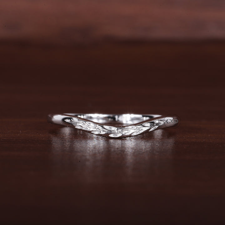 Antique Wedding curved band yellow gold ring|bridal Promise Leaf ring