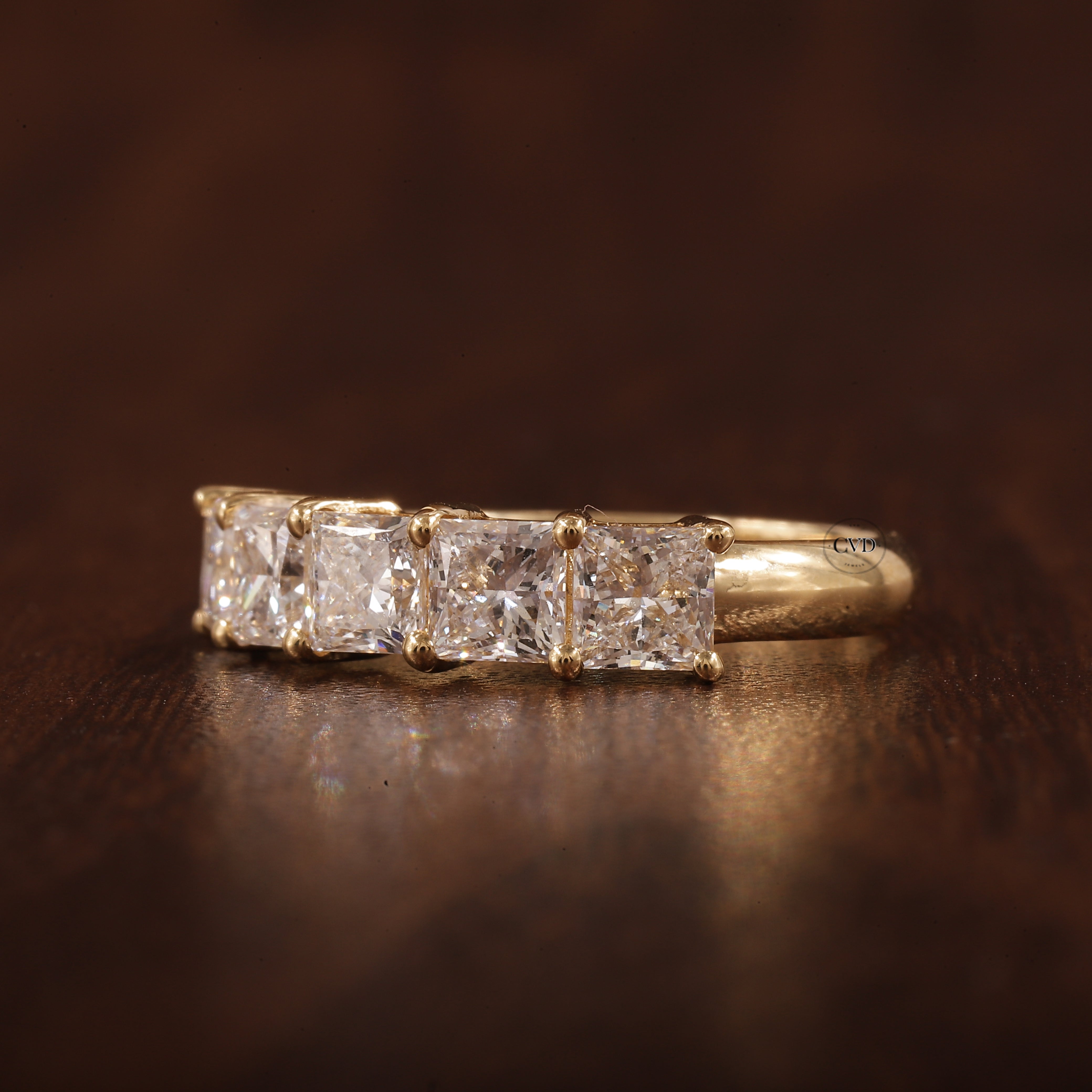 5 Stone Princess Cut Anniversary Band  with 1.95 CT Princess Cut Lab grown Diamond