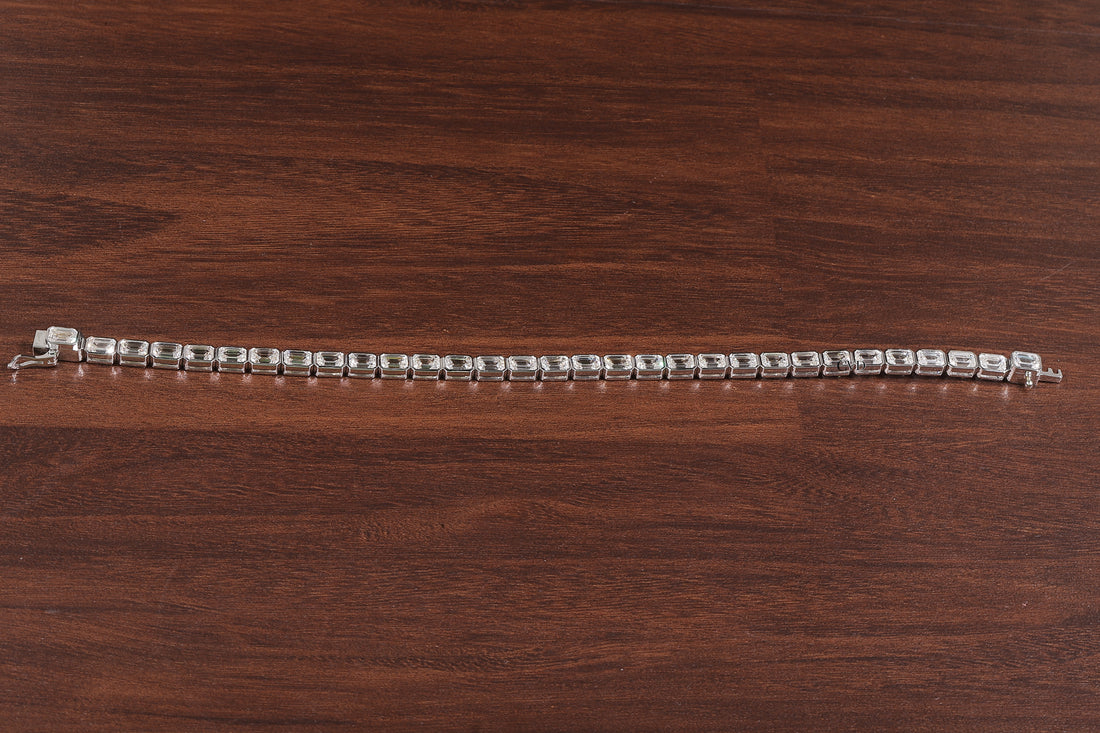 Emerald Diamond Bracelet, Emerald Lab Grown Diamond Bezel Set