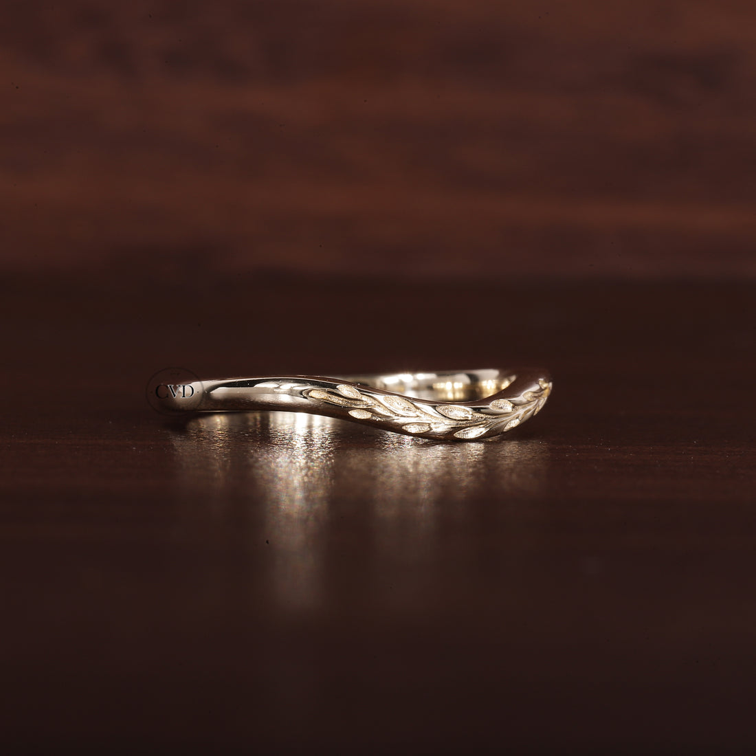 Antique Wedding curved band yellow gold ring|bridal Promise Leaf ring