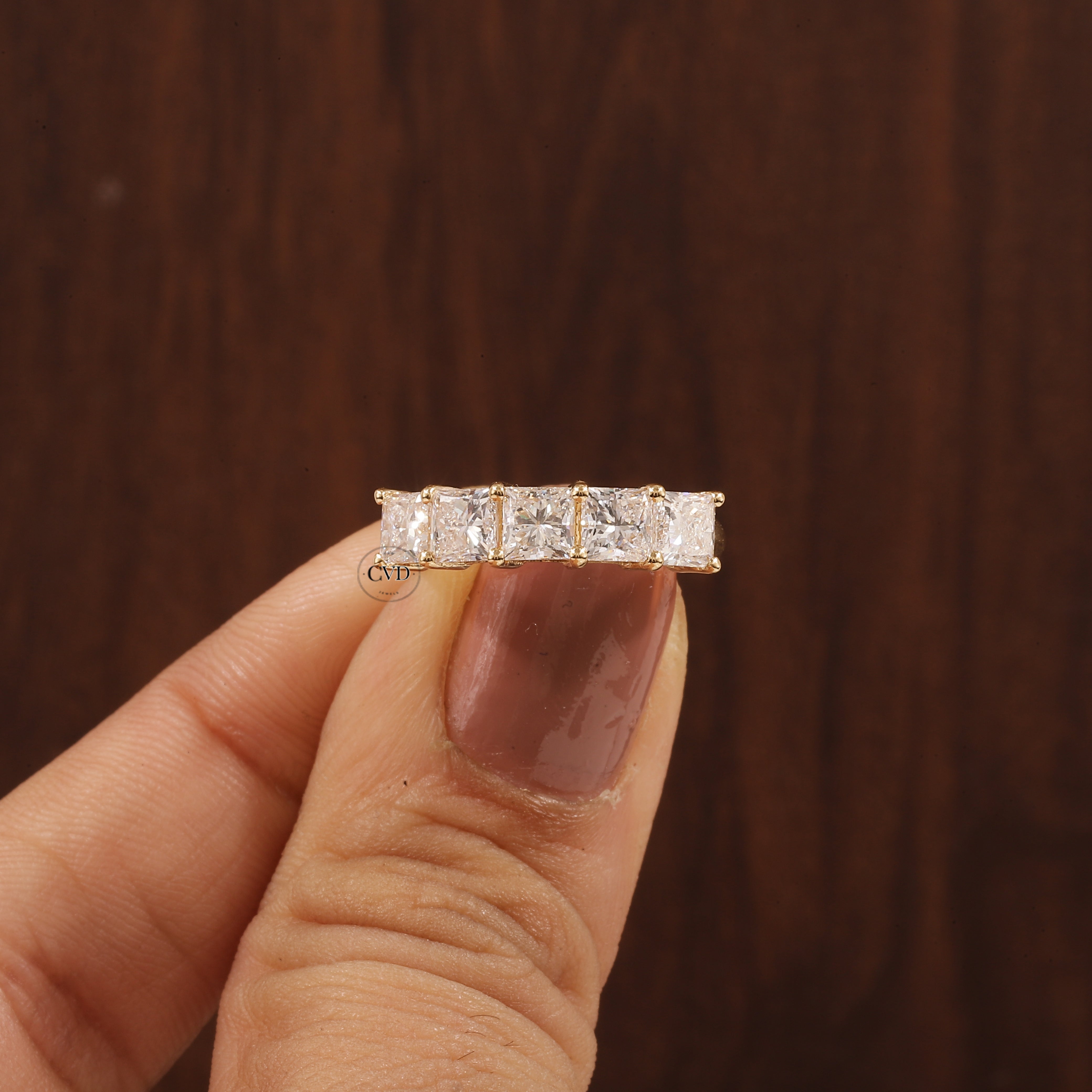 5 Stone Princess Cut Anniversary Band  with 1.95 CT Princess Cut Lab grown Diamond