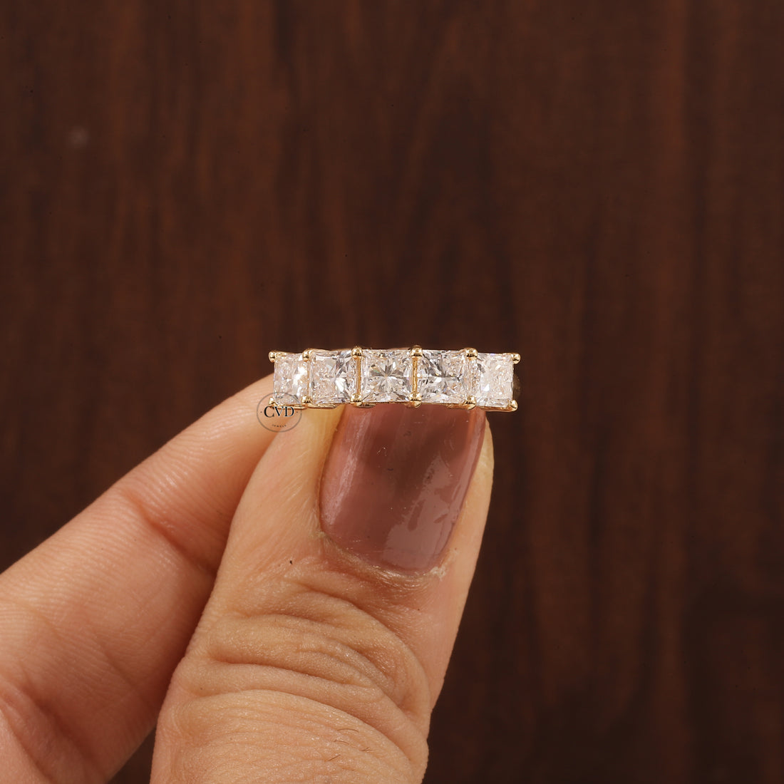 5 Stone Princess Cut Anniversary Band  with 1.95 CT Princess Cut Lab grown Diamond