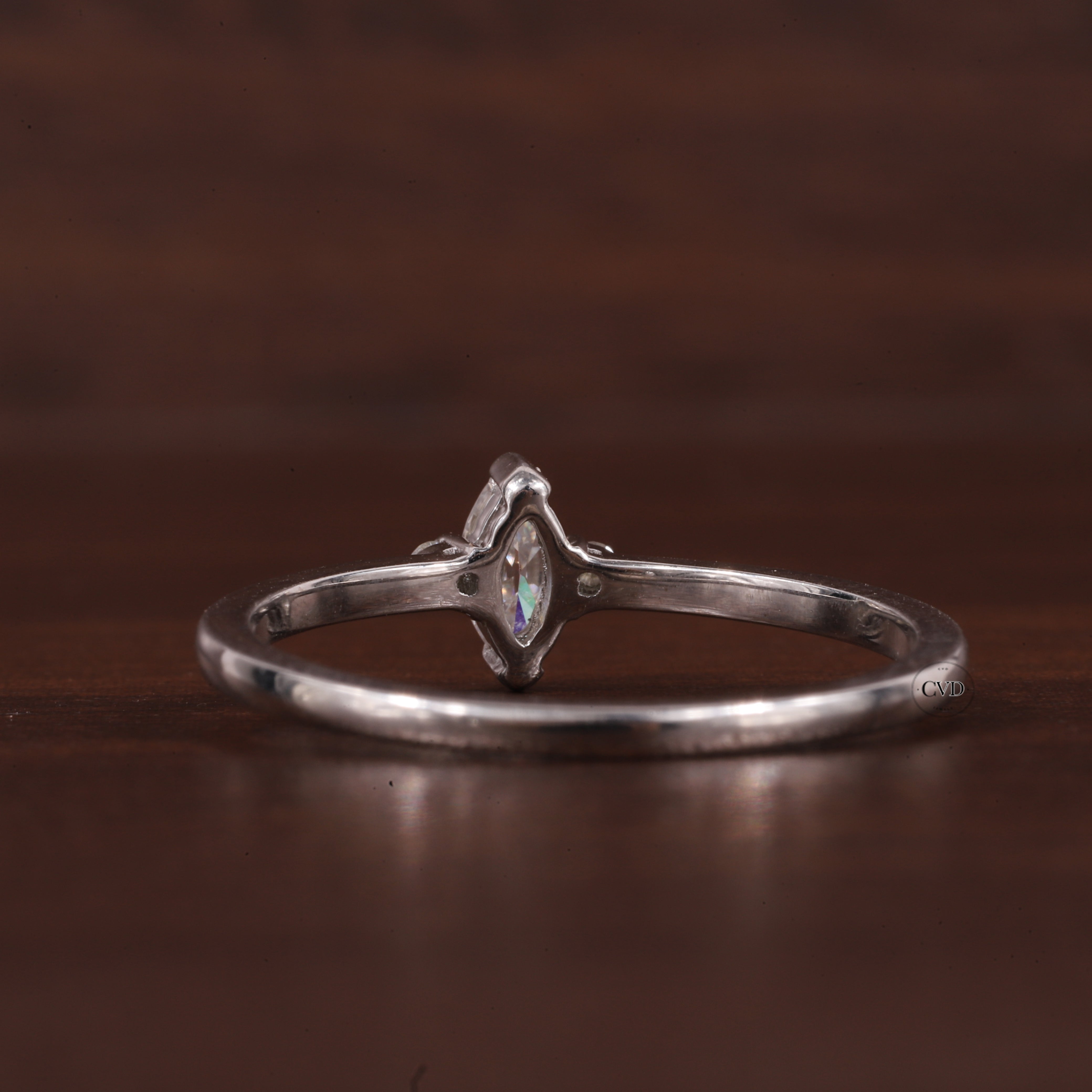 Three Stone Lab Grown Diamond Engagement Ring,Marquise & Round
