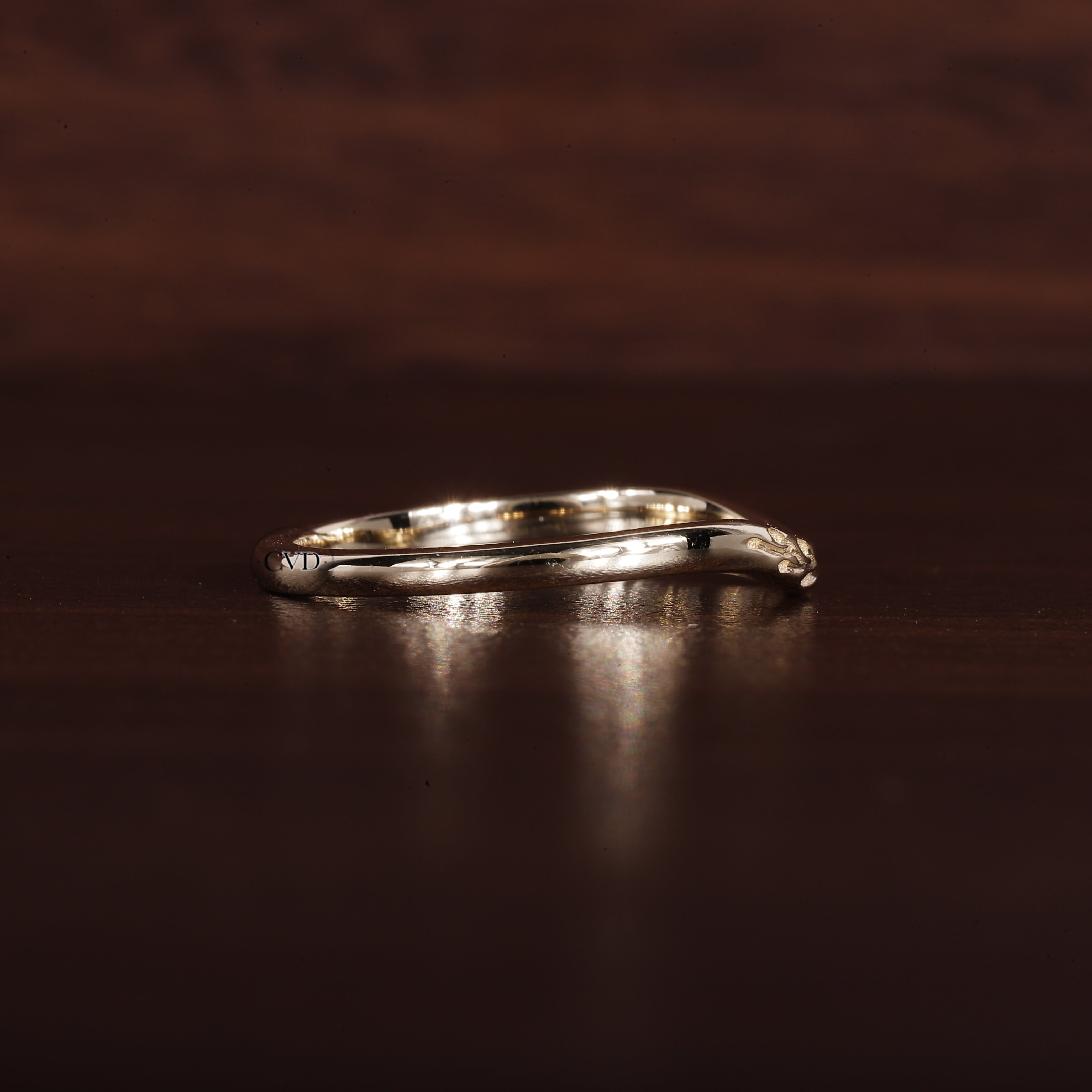 Antique Wedding curved band yellow gold ring|bridal Promise Leaf ring
