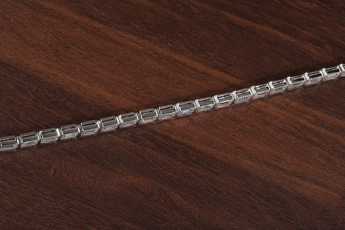 Emerald Diamond Bracelet, Emerald Lab Grown Diamond Bezel Set