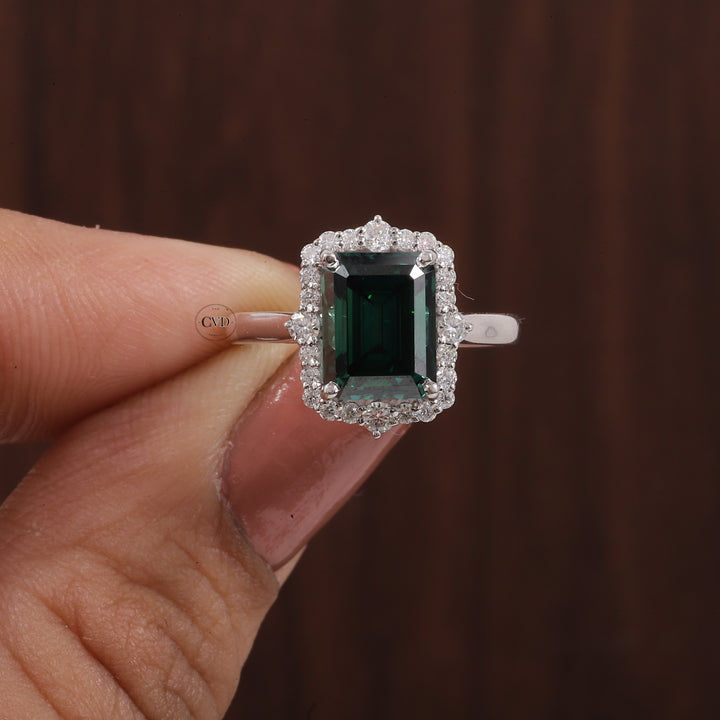 Solid 14K Gold Green Emerald Ring 2.5CT Moissanite Emerald| CVD Jewels
