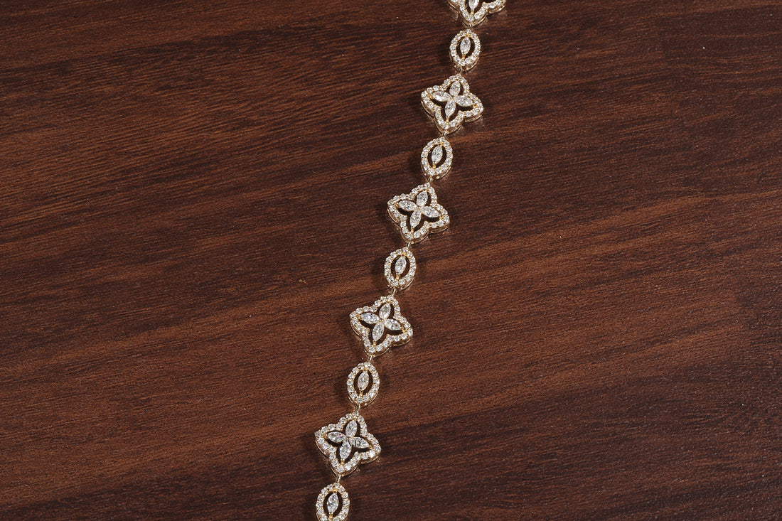 Marquise Round Lab Grown Diamond Bracelet, Flower shape