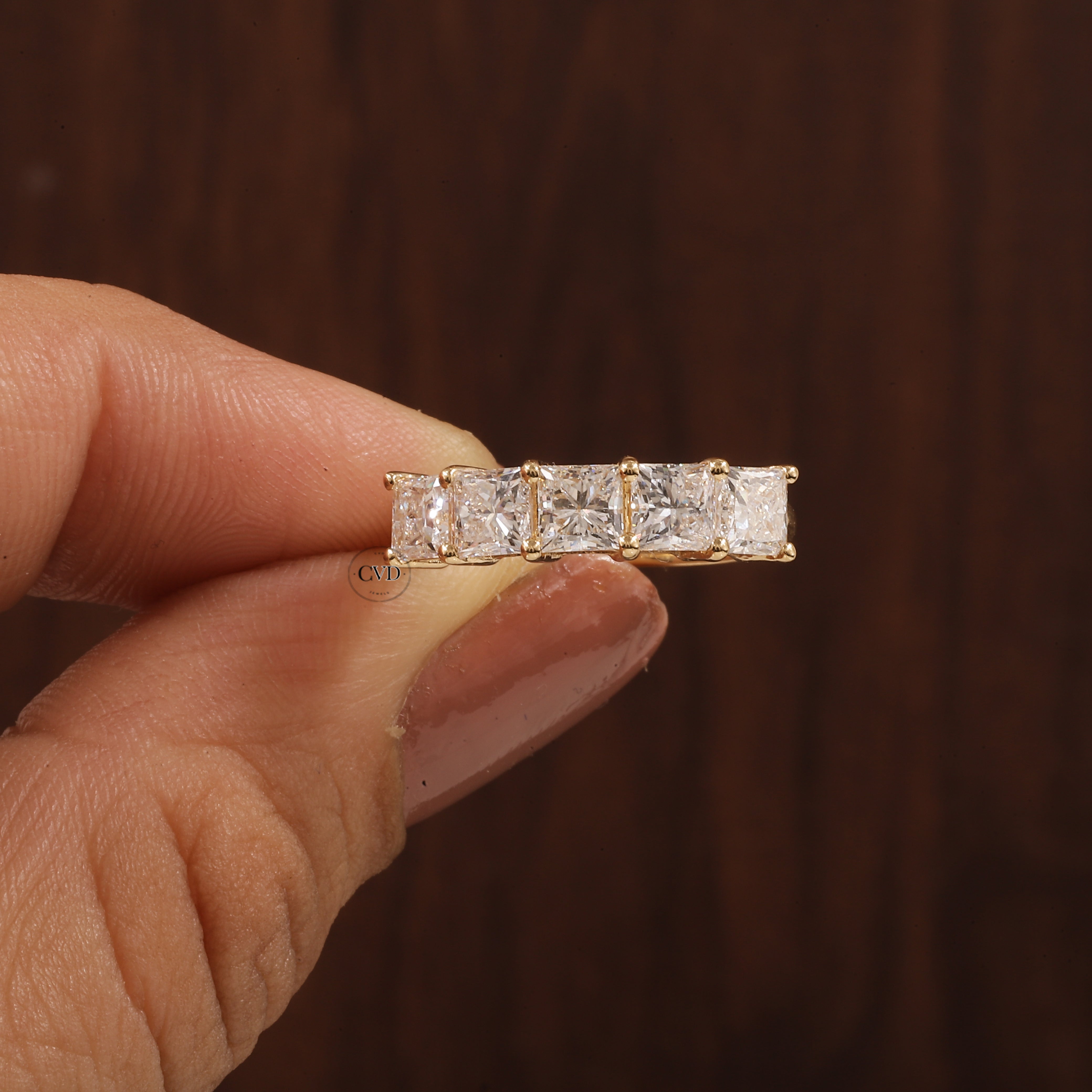 5 Stone Princess Cut Anniversary Band  with 1.95 CT Princess Cut Lab grown Diamond