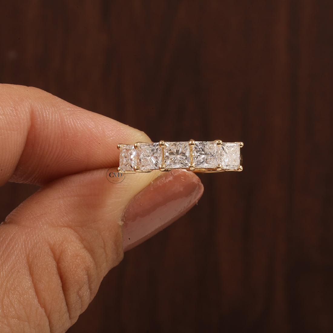 5 Stone Princess Cut Anniversary Band  with 1.95 CT Princess Cut Lab grown Diamond