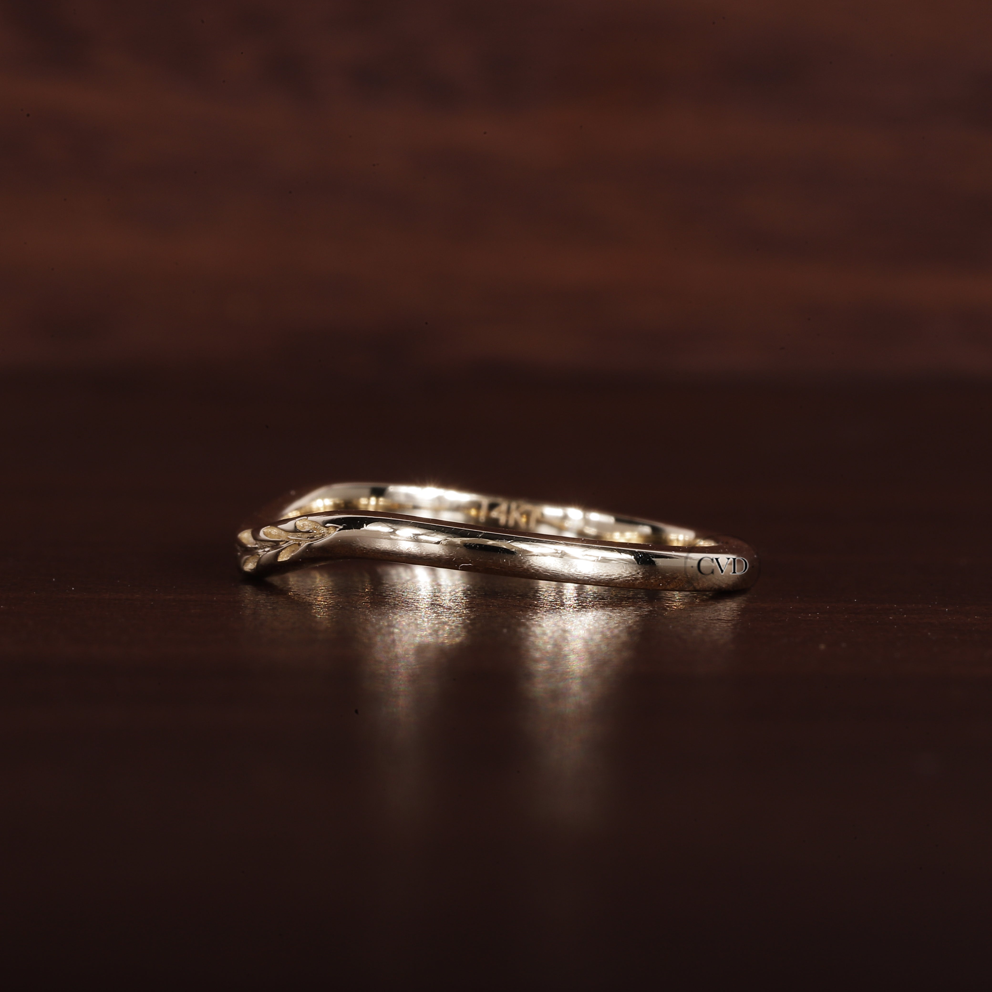 Antique Wedding curved band yellow gold ring|bridal Promise Leaf ring