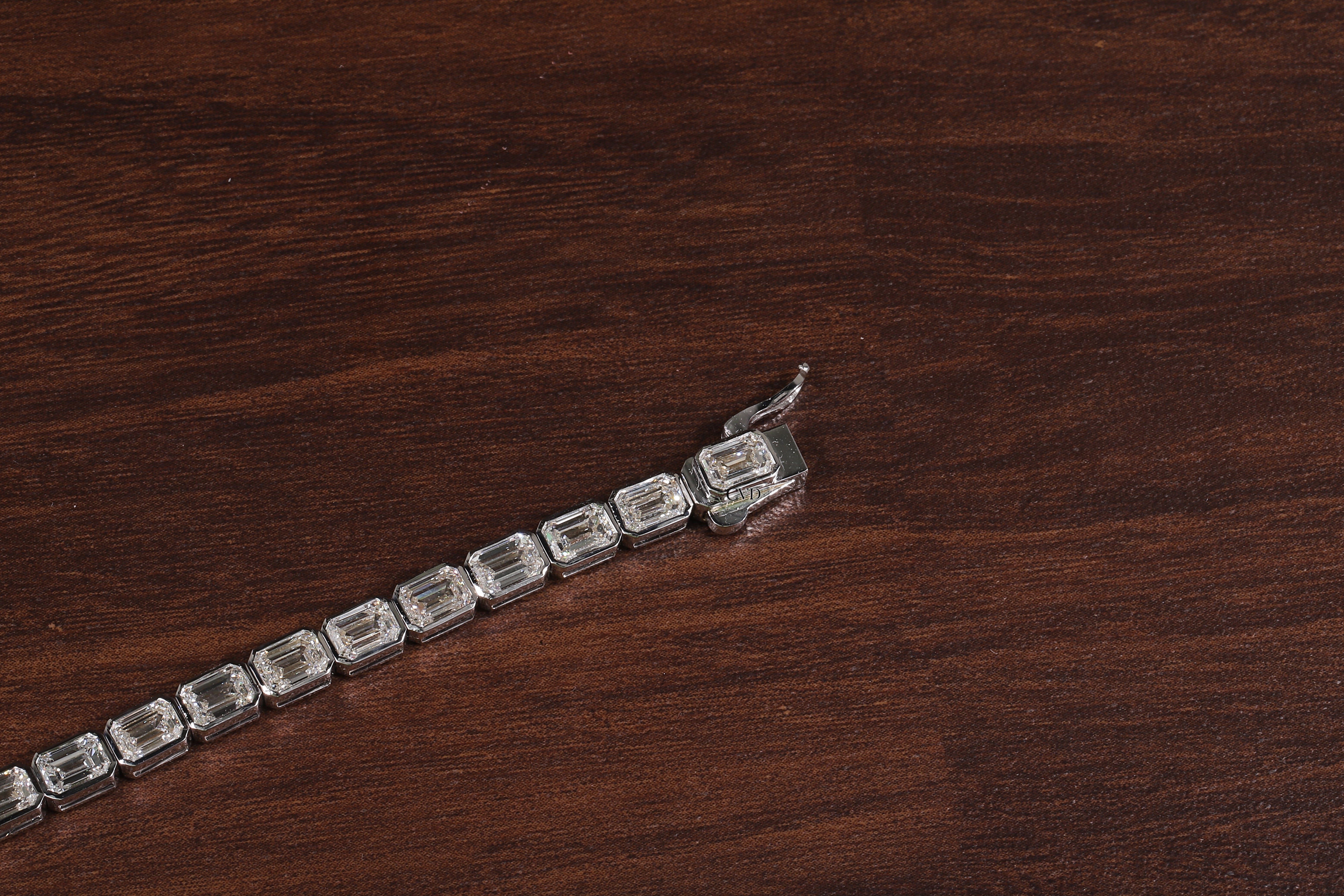 Emerald Diamond Bracelet, Emerald Lab Grown Diamond Bezel Set
