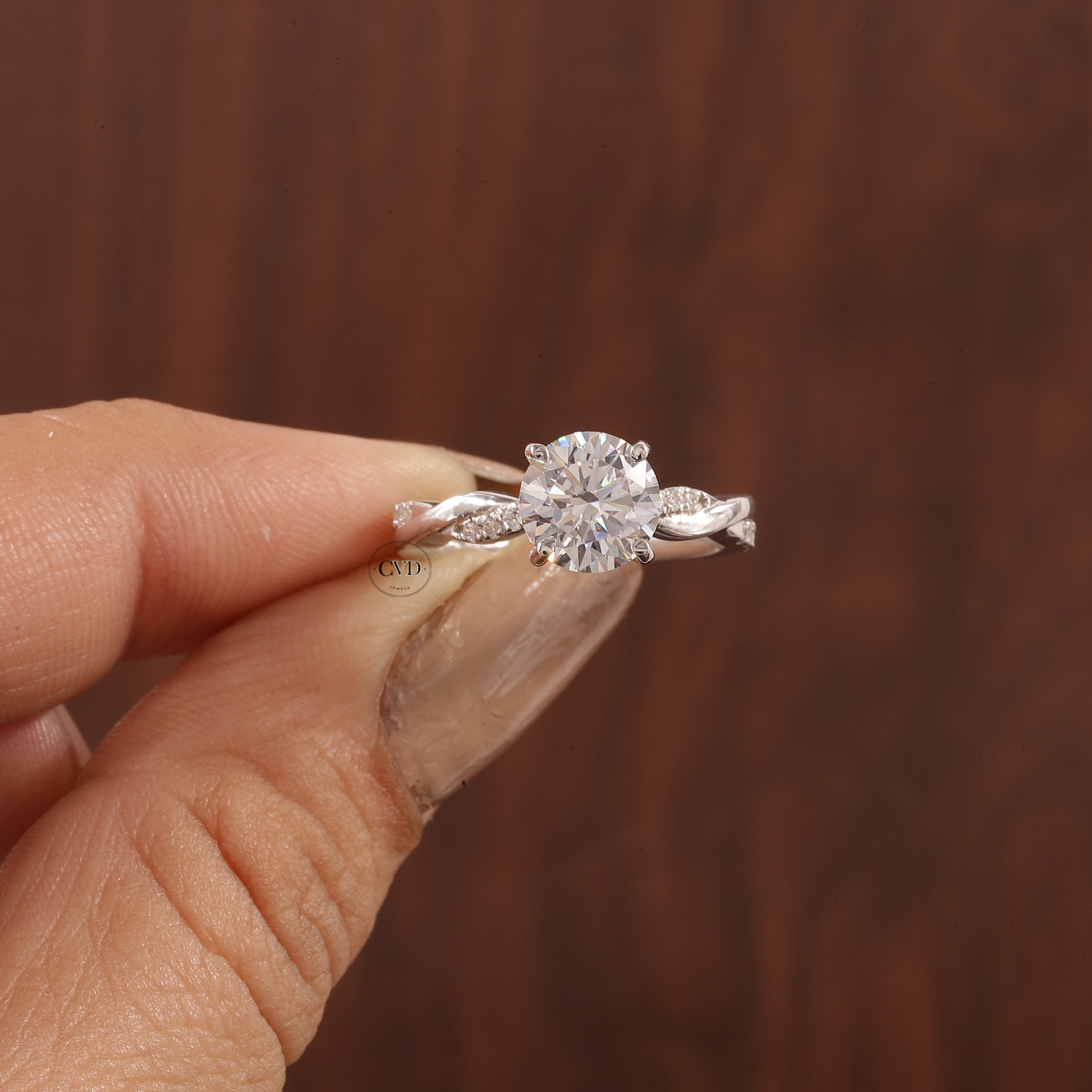 1.5 Carat Lab Grown Diamond, Twisted Engagement Ring, Vain Engagement Ring