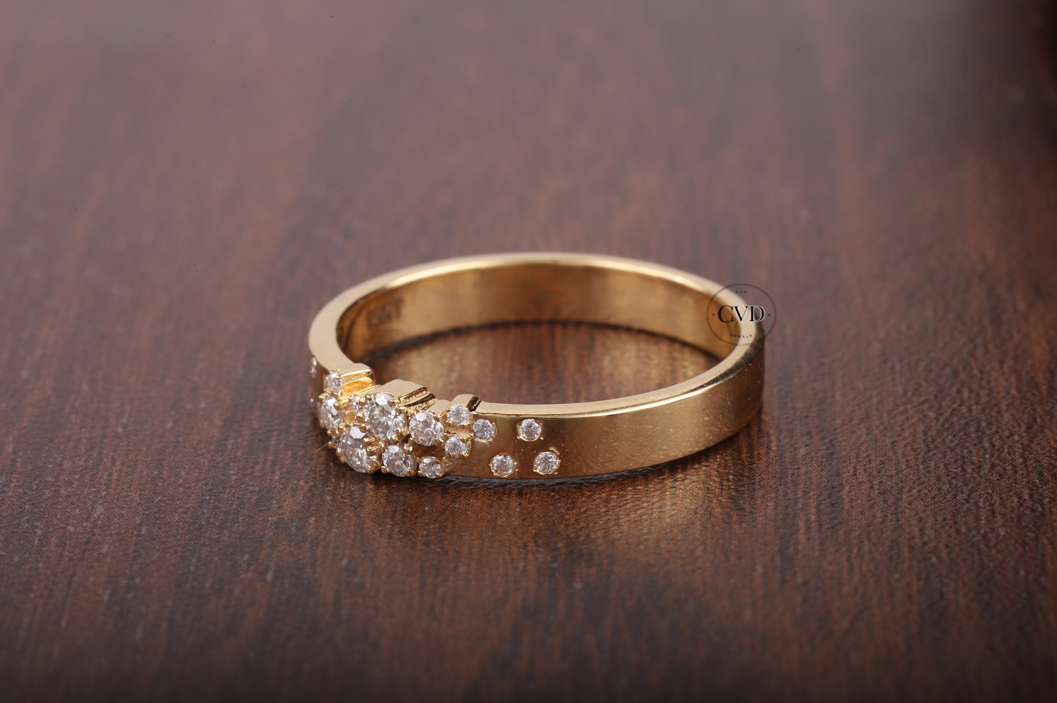 Cluster Wedding Band Ring, 14k Solid Gold Thick Moissanite Ring