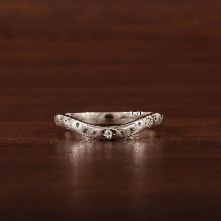 Starburst curve Wedding Band Ring, 14k Solid Gold Dainty Star