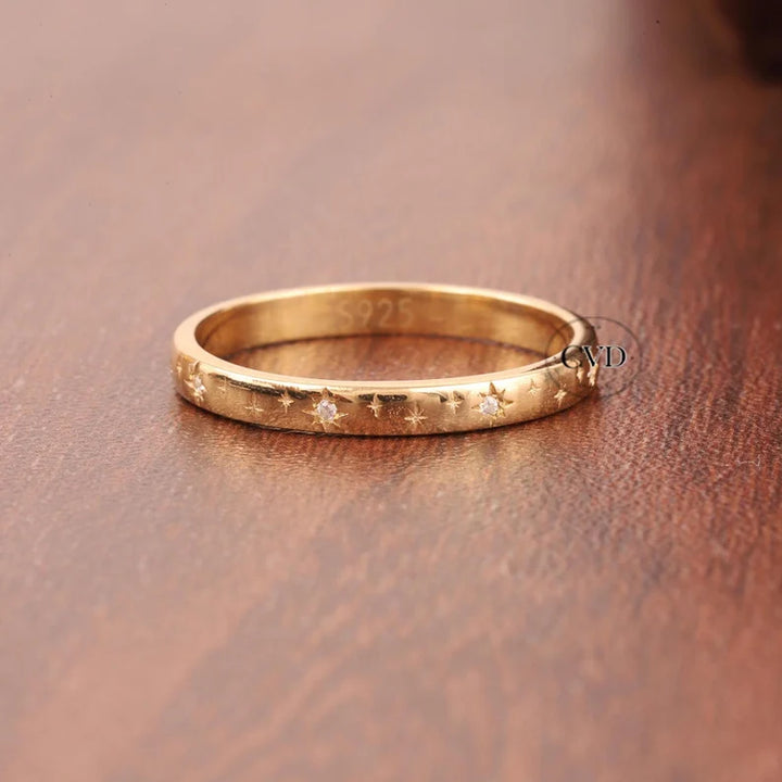Lab Grown Diamond Starburst Wedding Band Ring, 14k Solid Gold