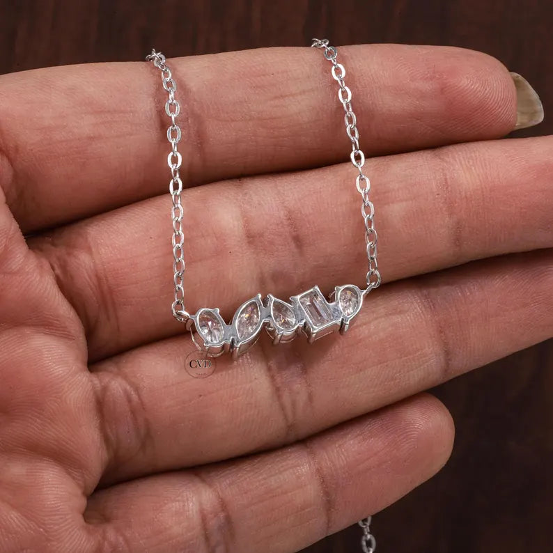 Multi Shape Moissanite Necklace, Pear Marquise Oval Emerald Cut Pendant,