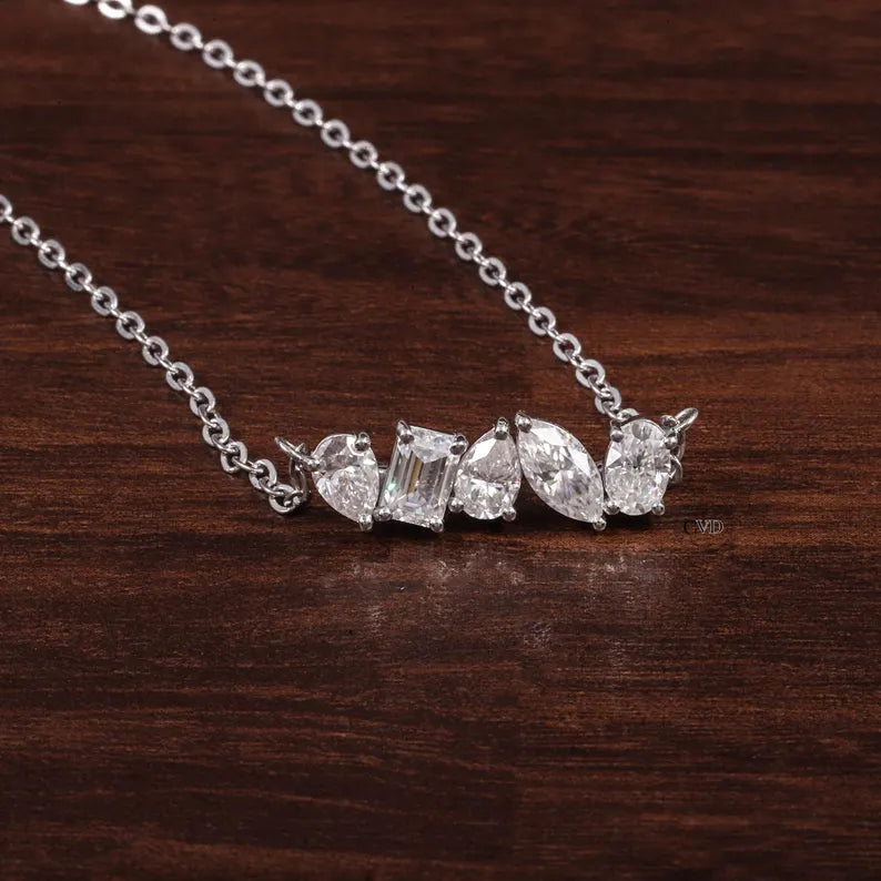 Multi Shape Moissanite Necklace, Pear Marquise Oval Emerald Cut Pendant,